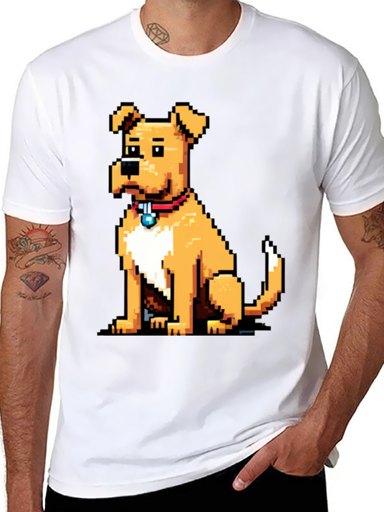 Camiseta Negra con Diseño de Perro Pixelado