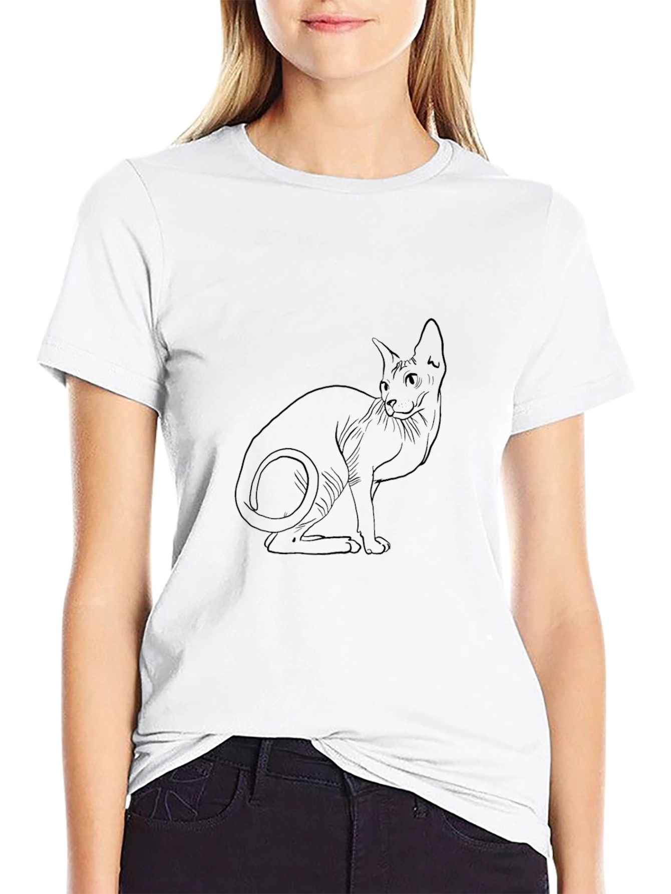 Camiseta Negra con Diseño de Gato Esfinge