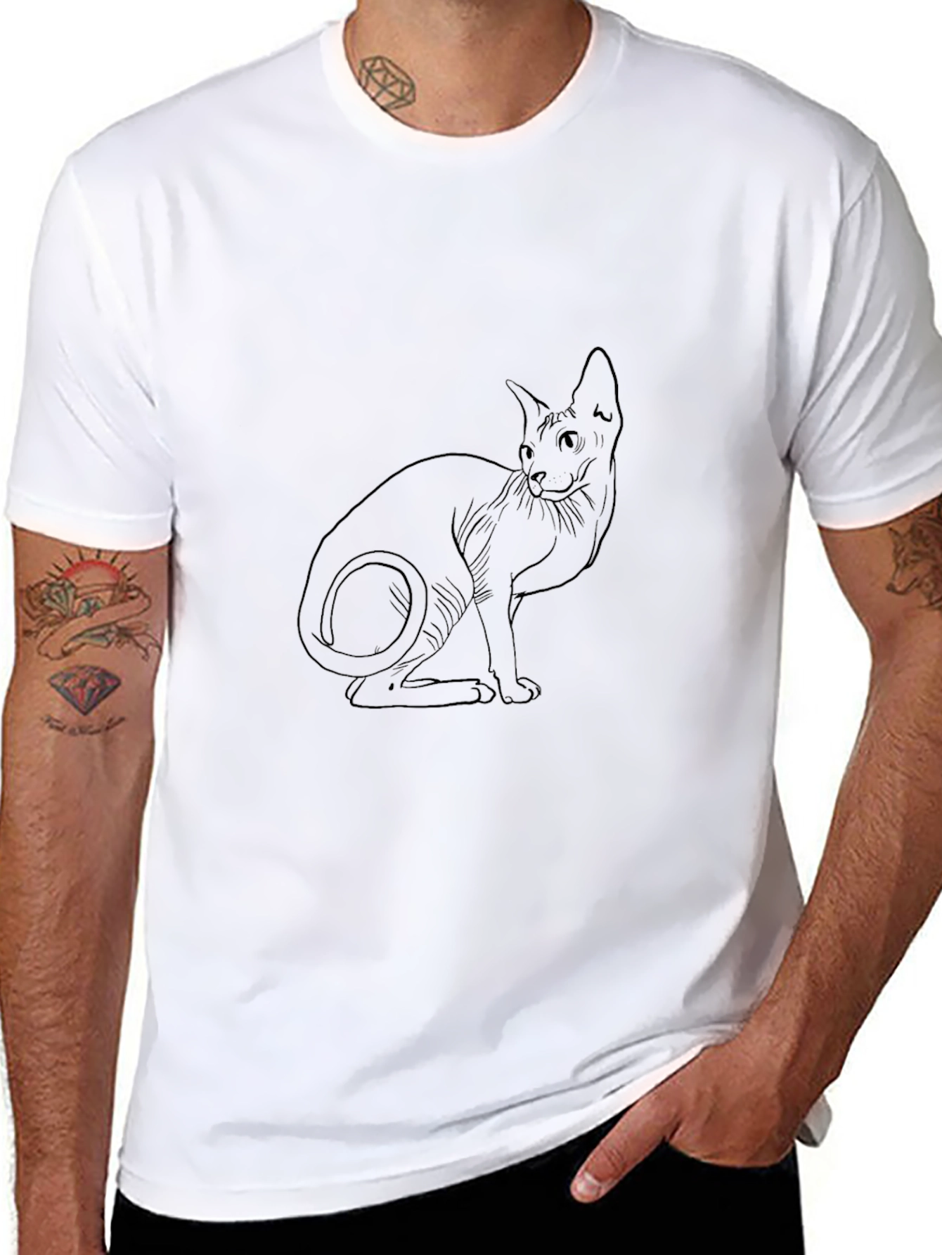 Camiseta Negra con Diseño de Gato Esfinge