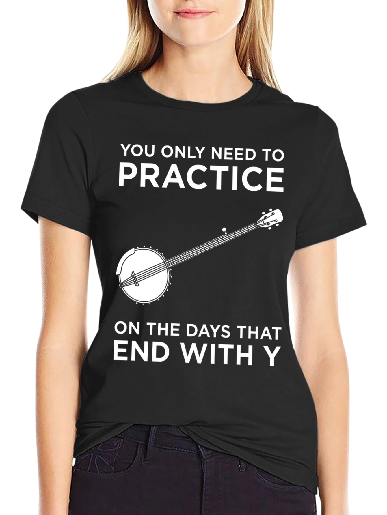 Camiseta Negra con Diseño de Banjo y Frase Divertida