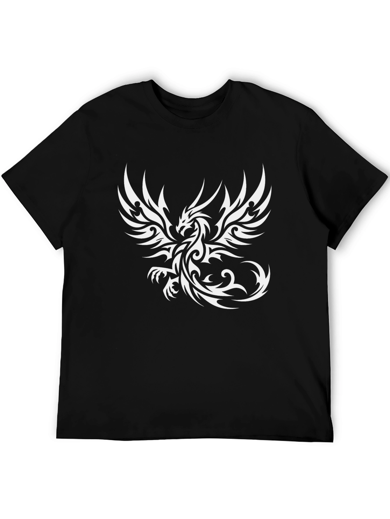 Camiseta Negra con Diseño de Dragón Tribal Blanco
