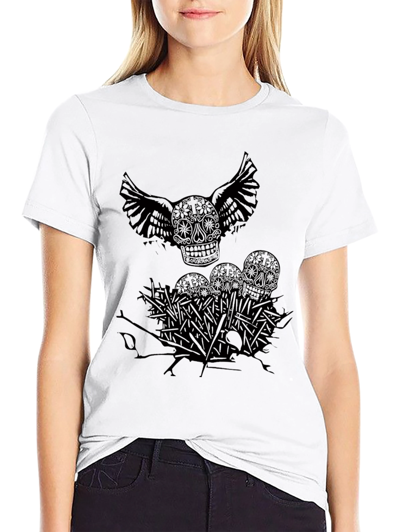 Camiseta Negra Calavera con Alas