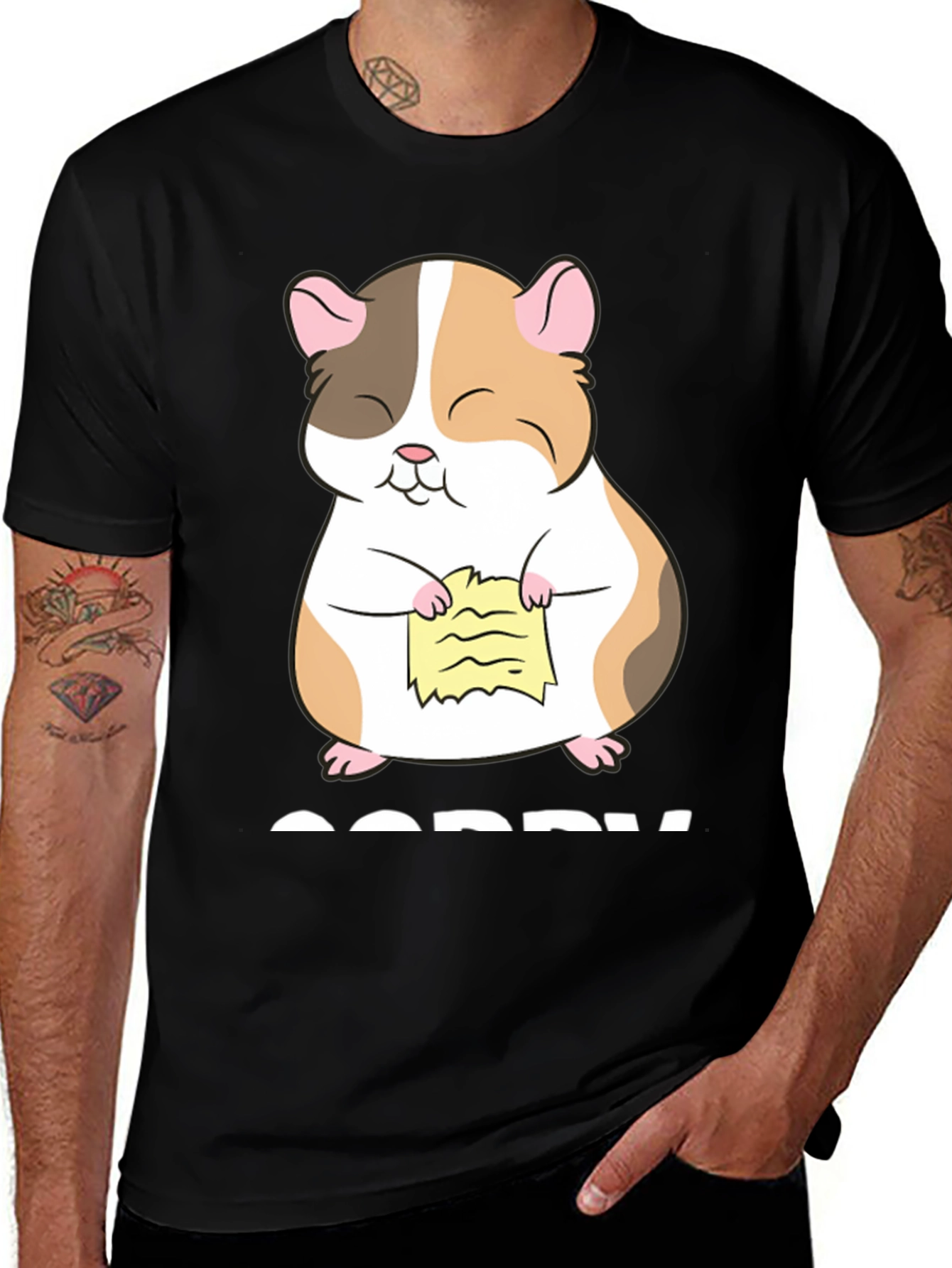 Camiseta Negra con Diseño de Hámster Arrepentido
