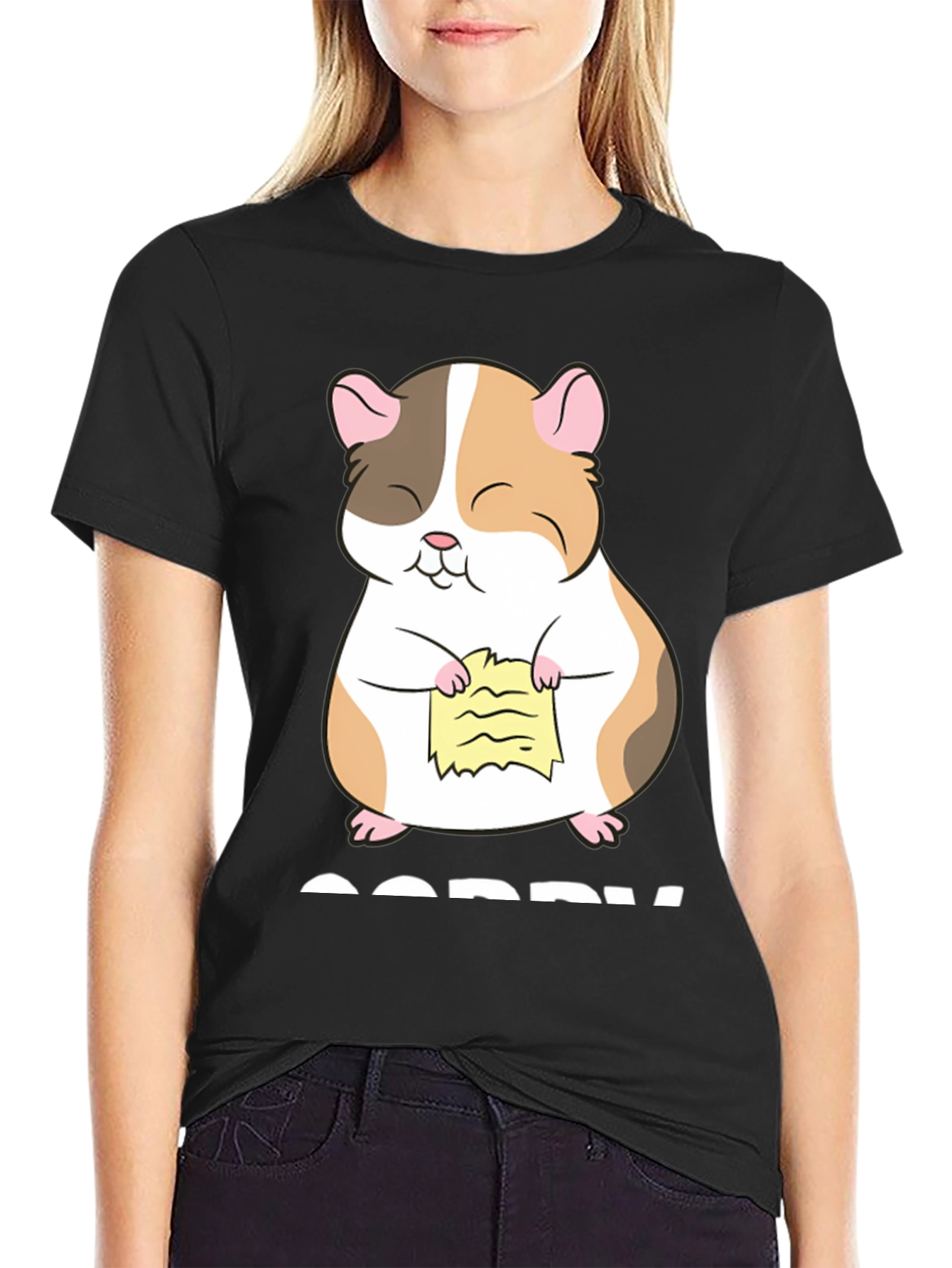 Camiseta Negra con Diseño de Hámster Arrepentido