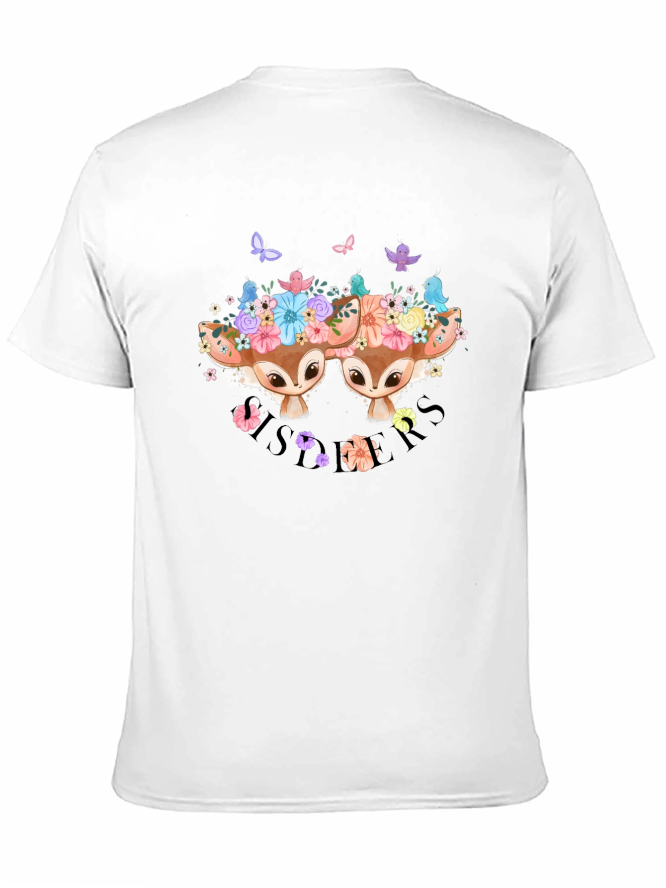 Camiseta Negra con Diseño de Ciervos Florales