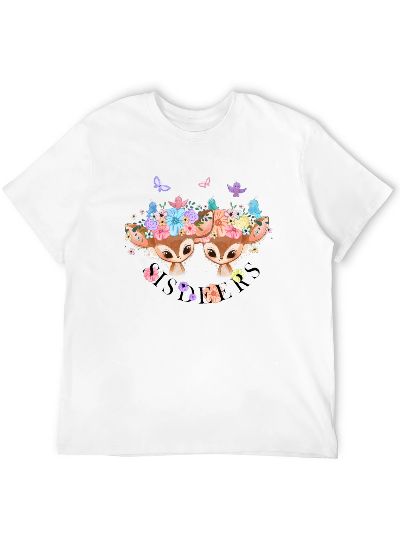 Camiseta Negra con Diseño de Ciervos Florales