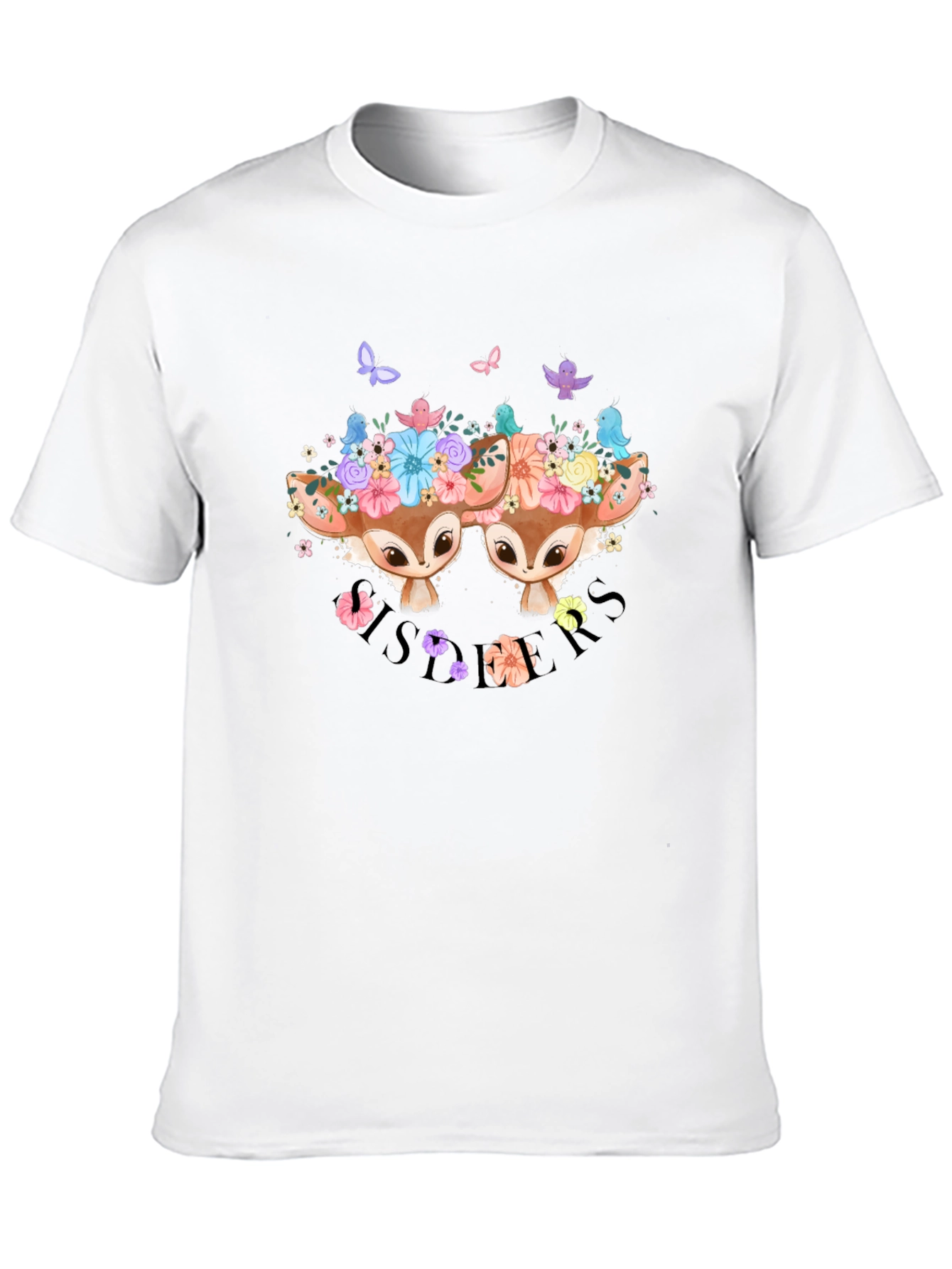 Camiseta Negra con Diseño de Ciervos Florales