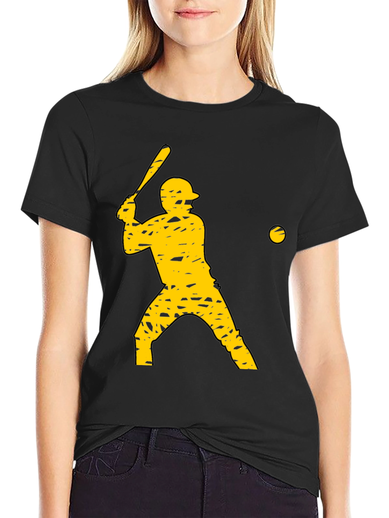 Camiseta Negra con Diseño de Béisbol Amarilla