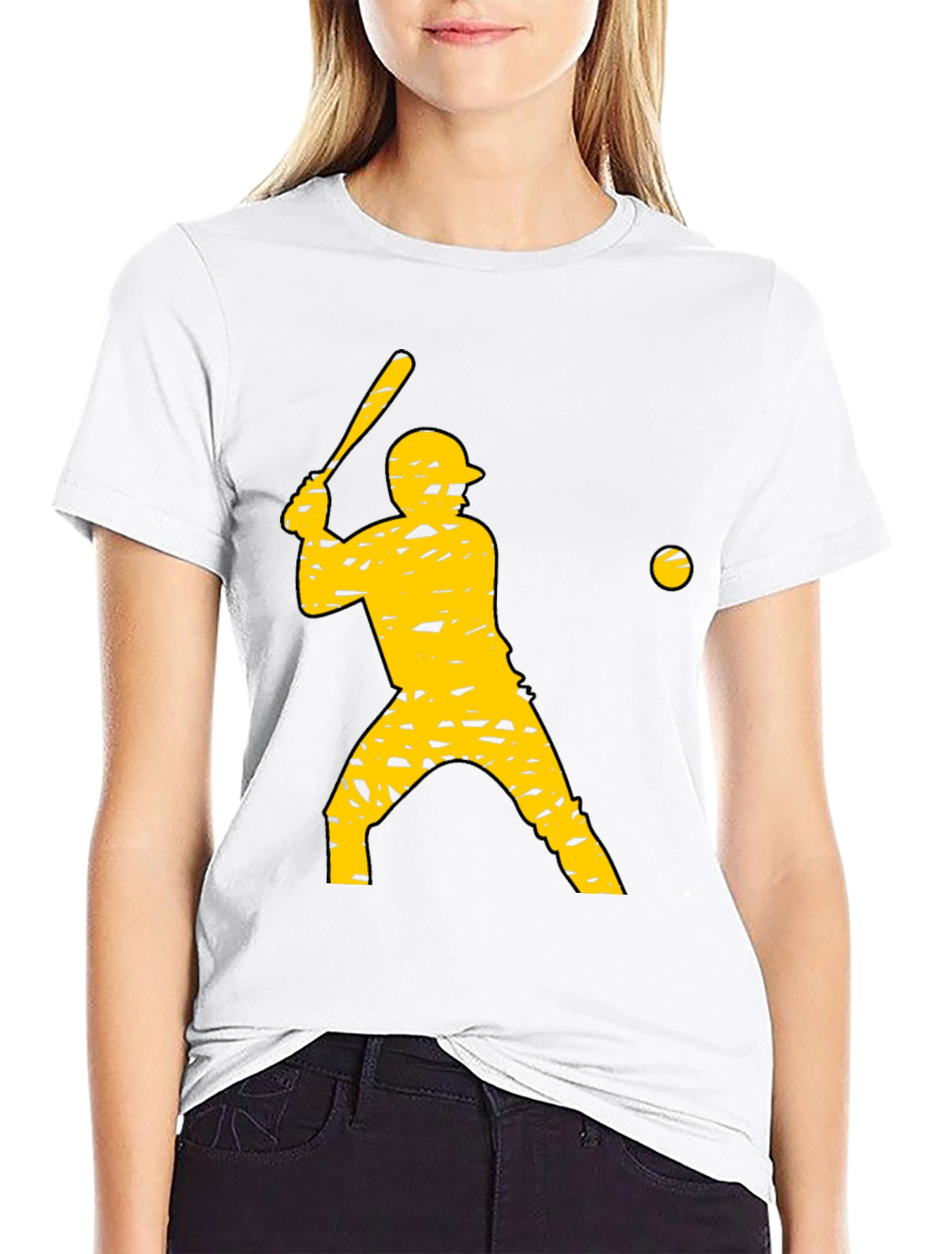 Camiseta Negra con Diseño de Béisbol Amarilla