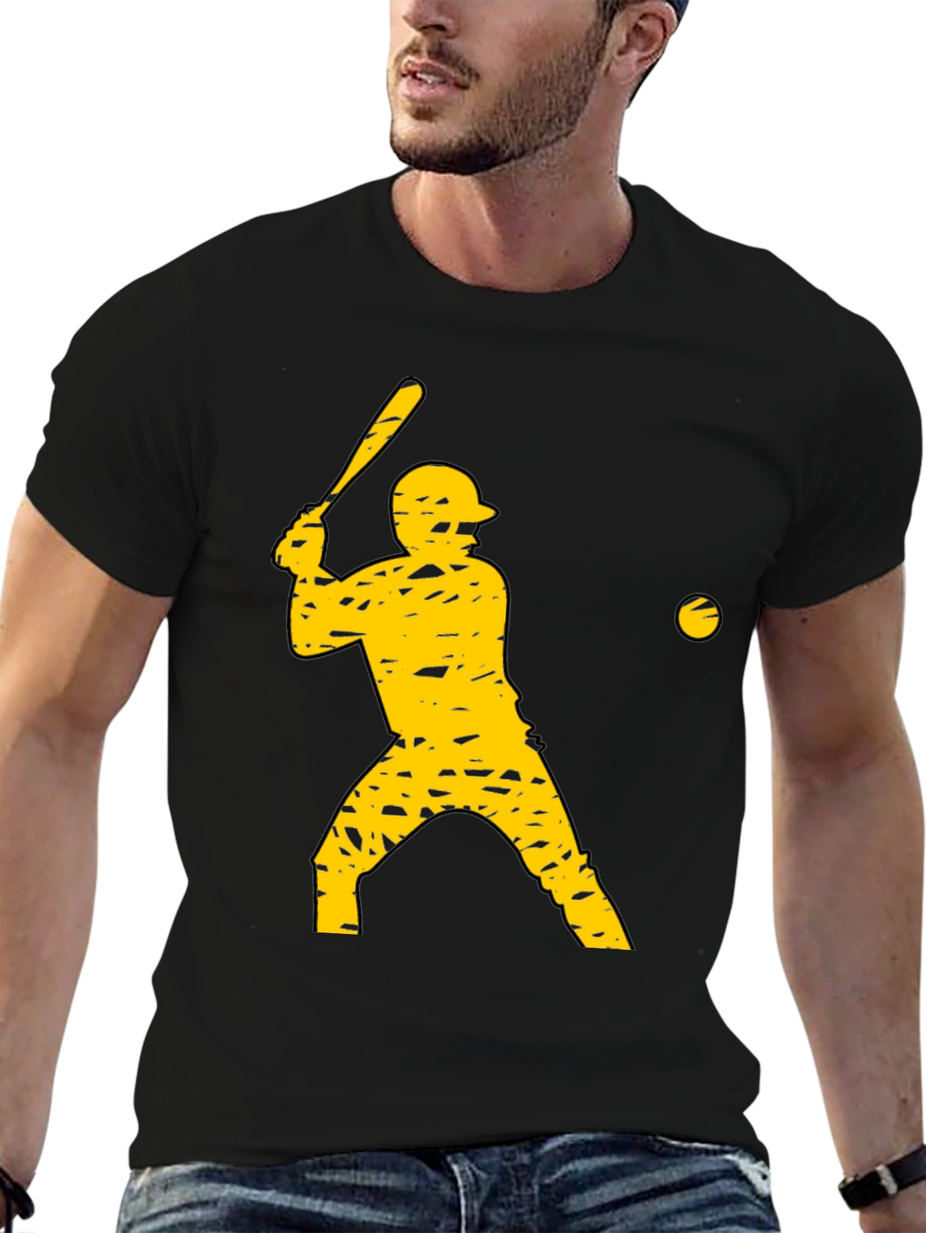 Camiseta Negra con Diseño de Béisbol Amarilla