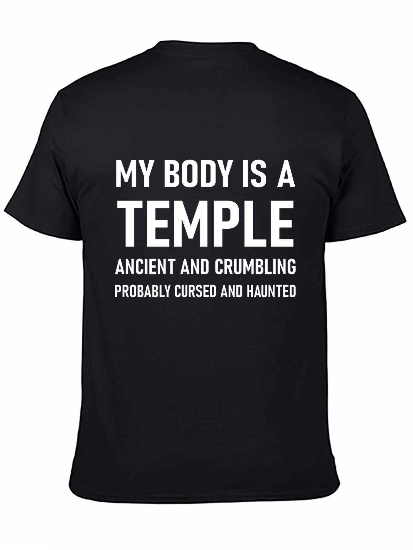 Camiseta Negra Humorística: Mi Cuerpo es un Templo