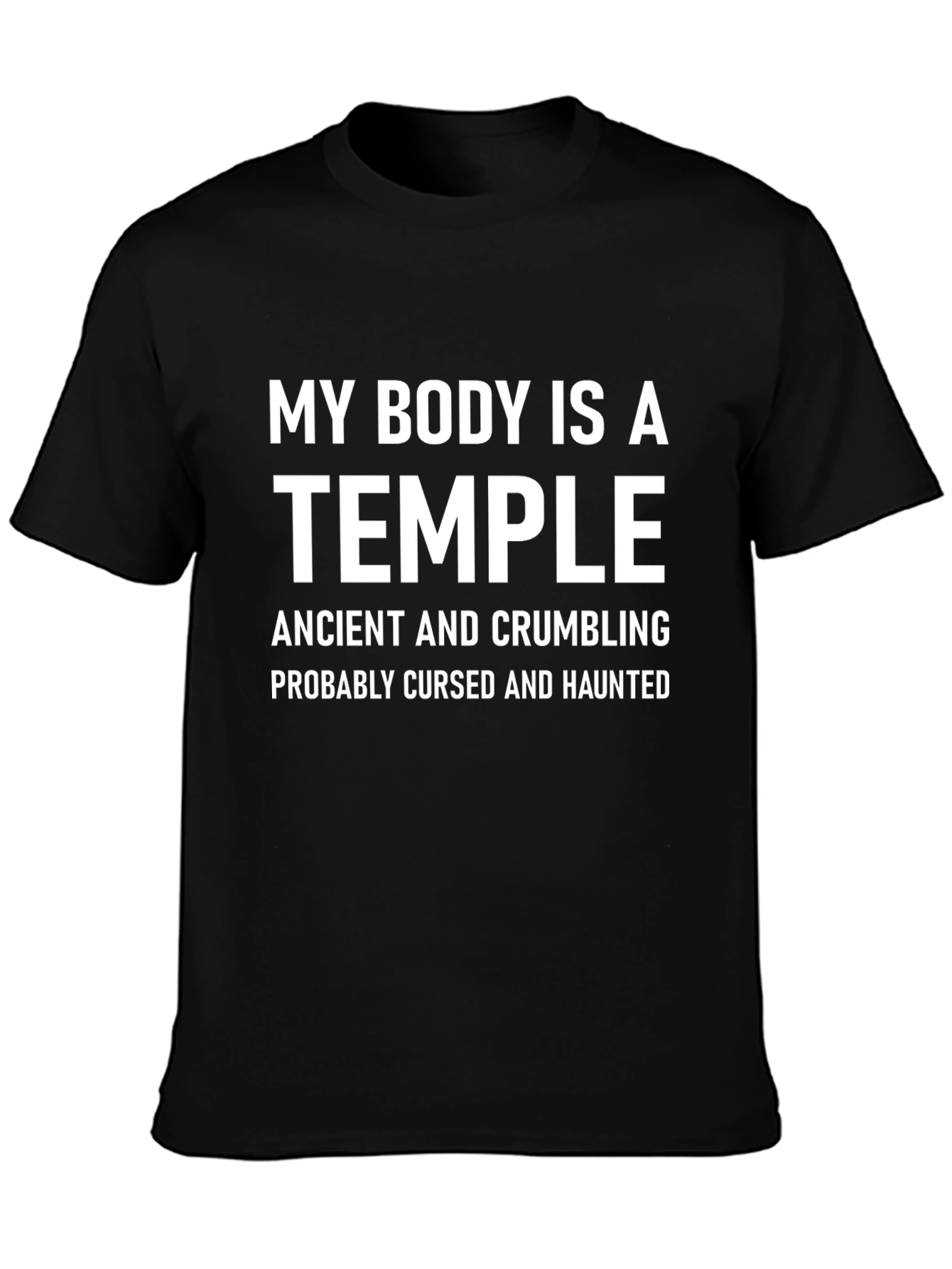 Camiseta Negra Humorística: Mi Cuerpo es un Templo