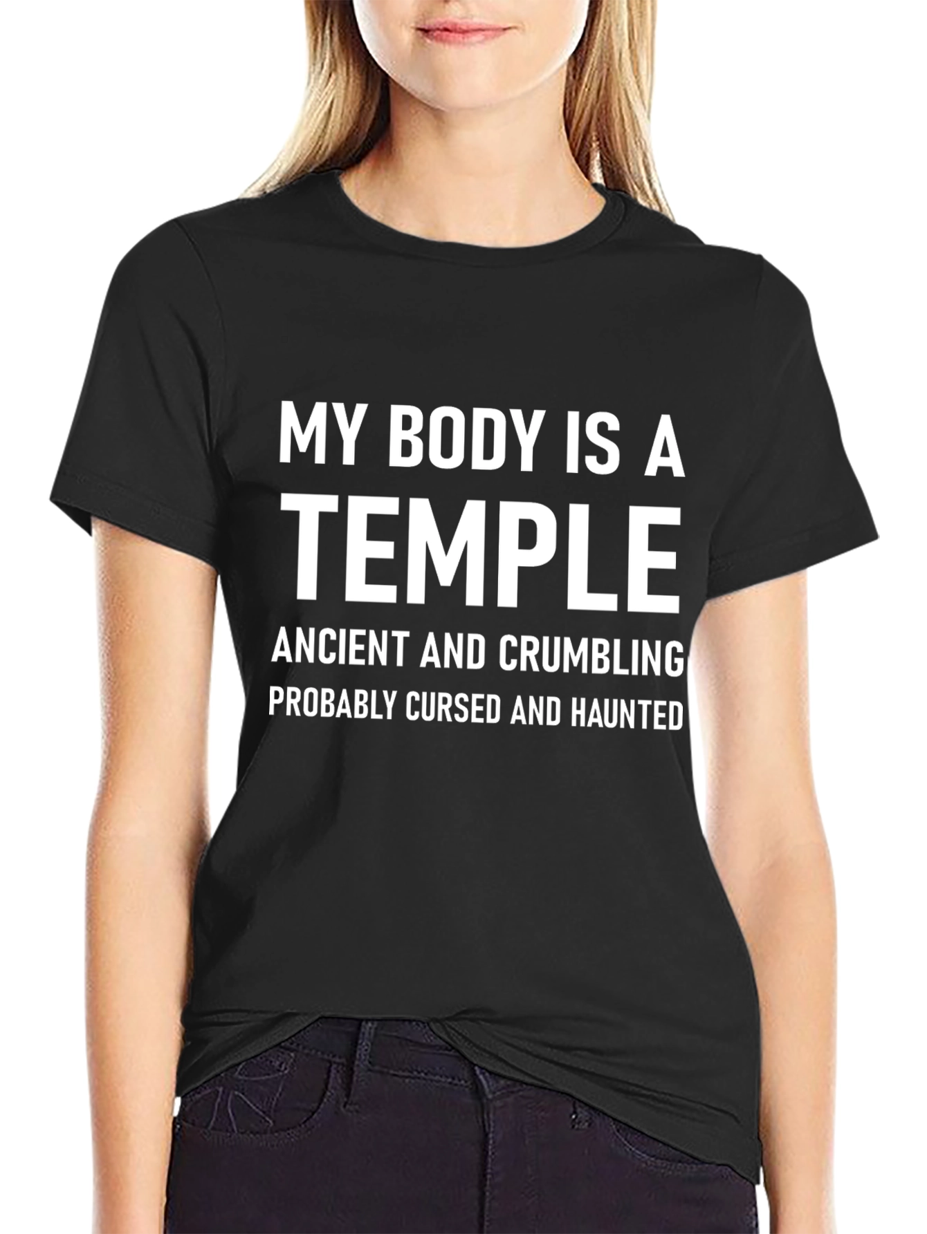 Camiseta Negra Humorística: Mi Cuerpo es un Templo