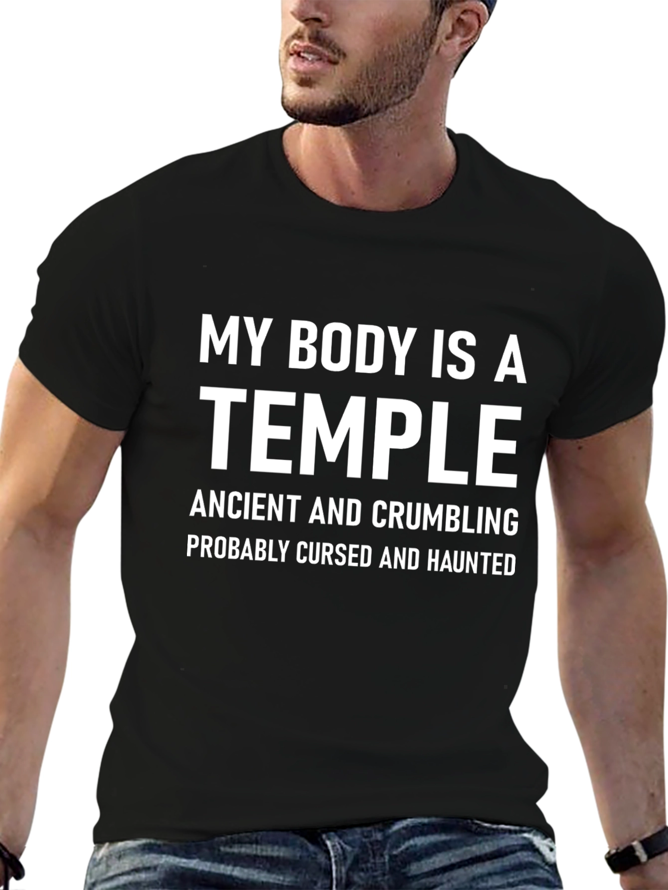 Camiseta Negra Humorística: Mi Cuerpo es un Templo