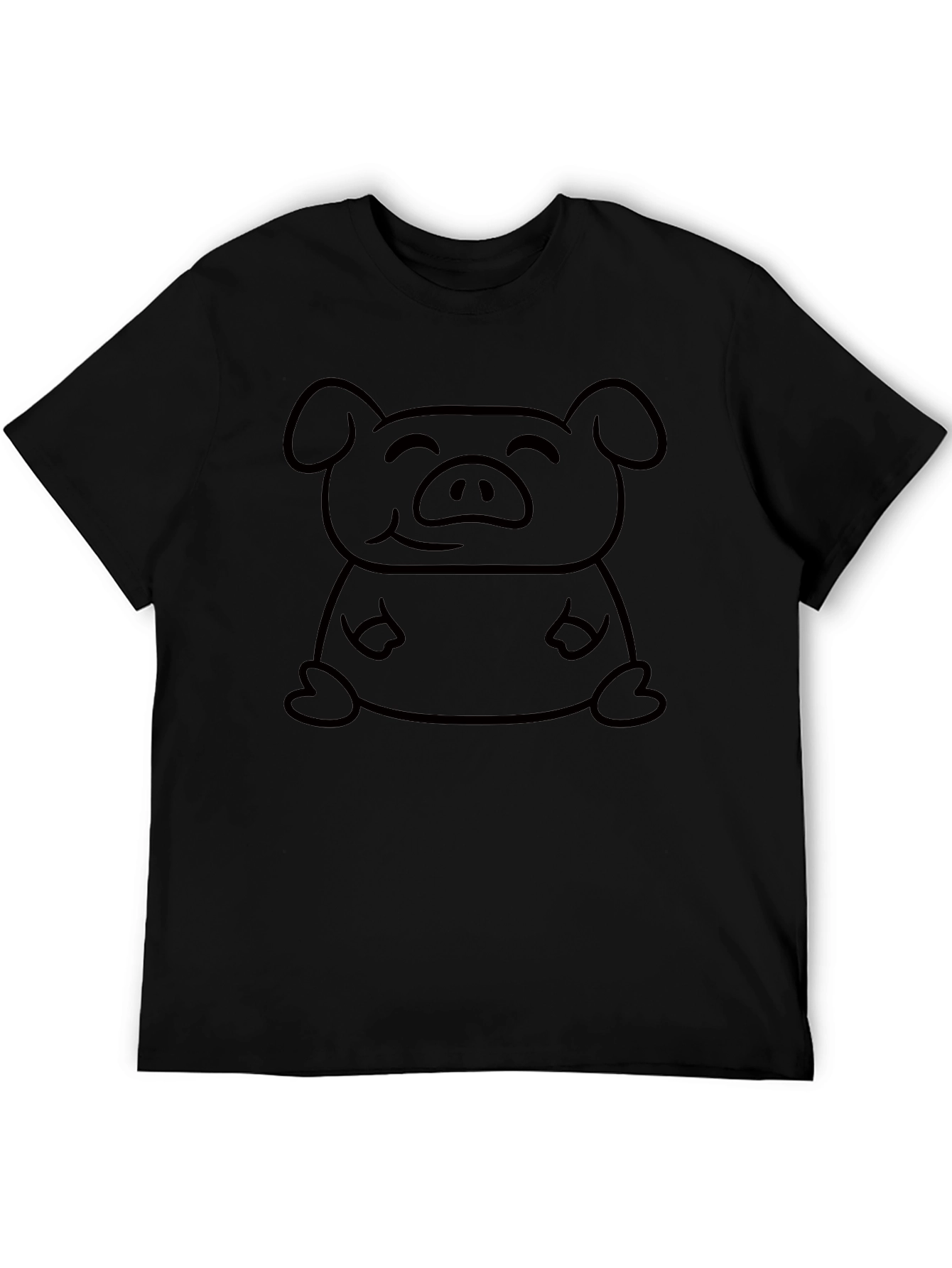Camiseta Negra con Diseño de Cerdo Sonriente