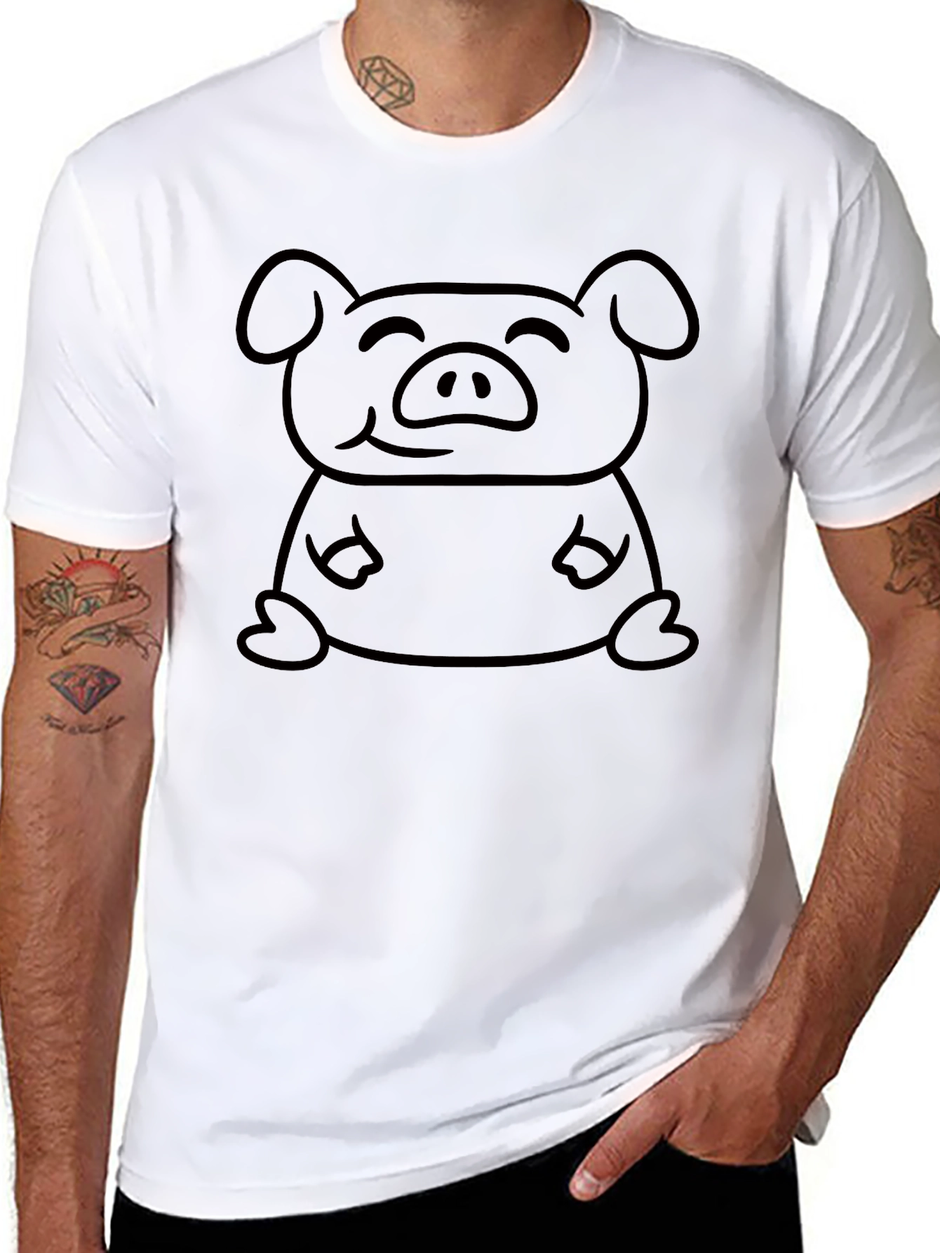 Camiseta Negra con Diseño de Cerdo Sonriente