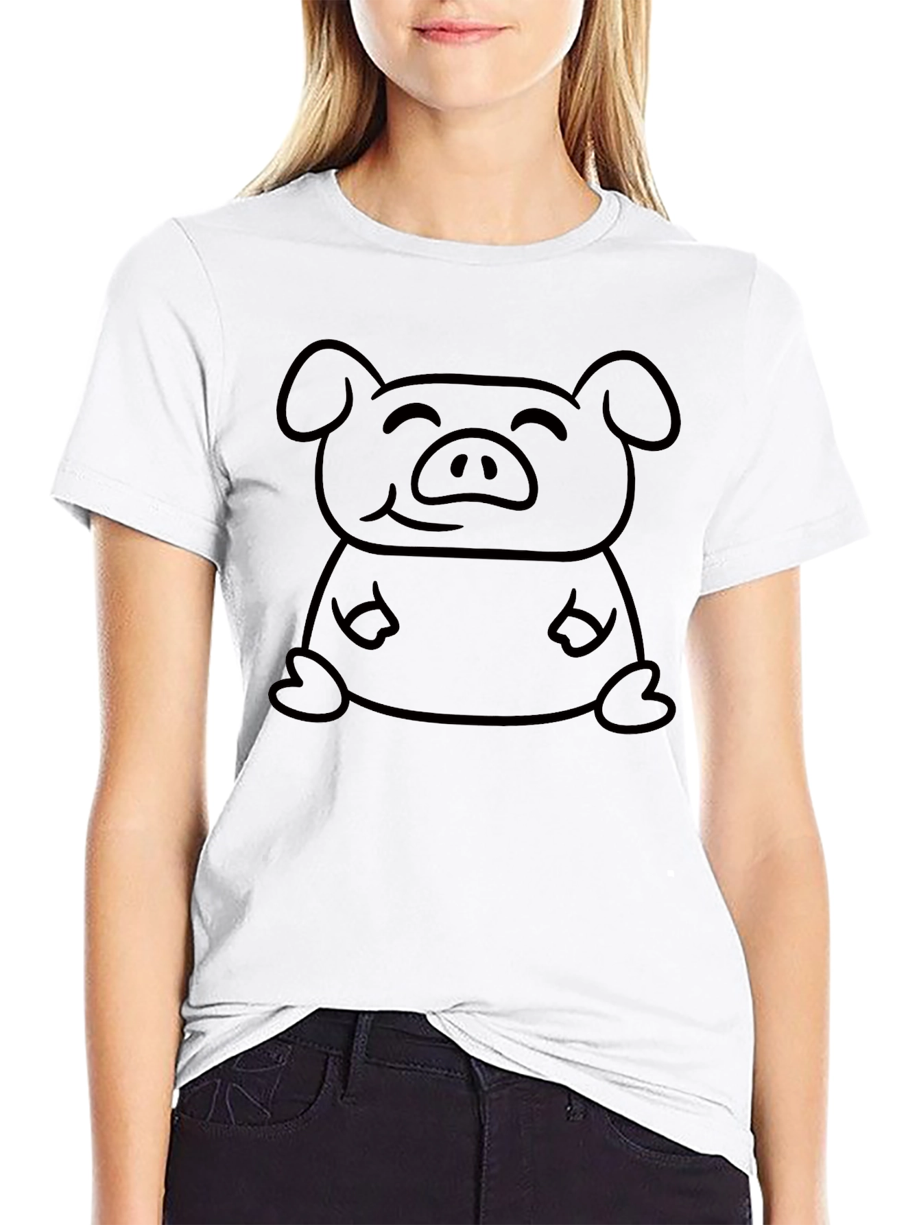Camiseta Negra con Diseño de Cerdo Sonriente