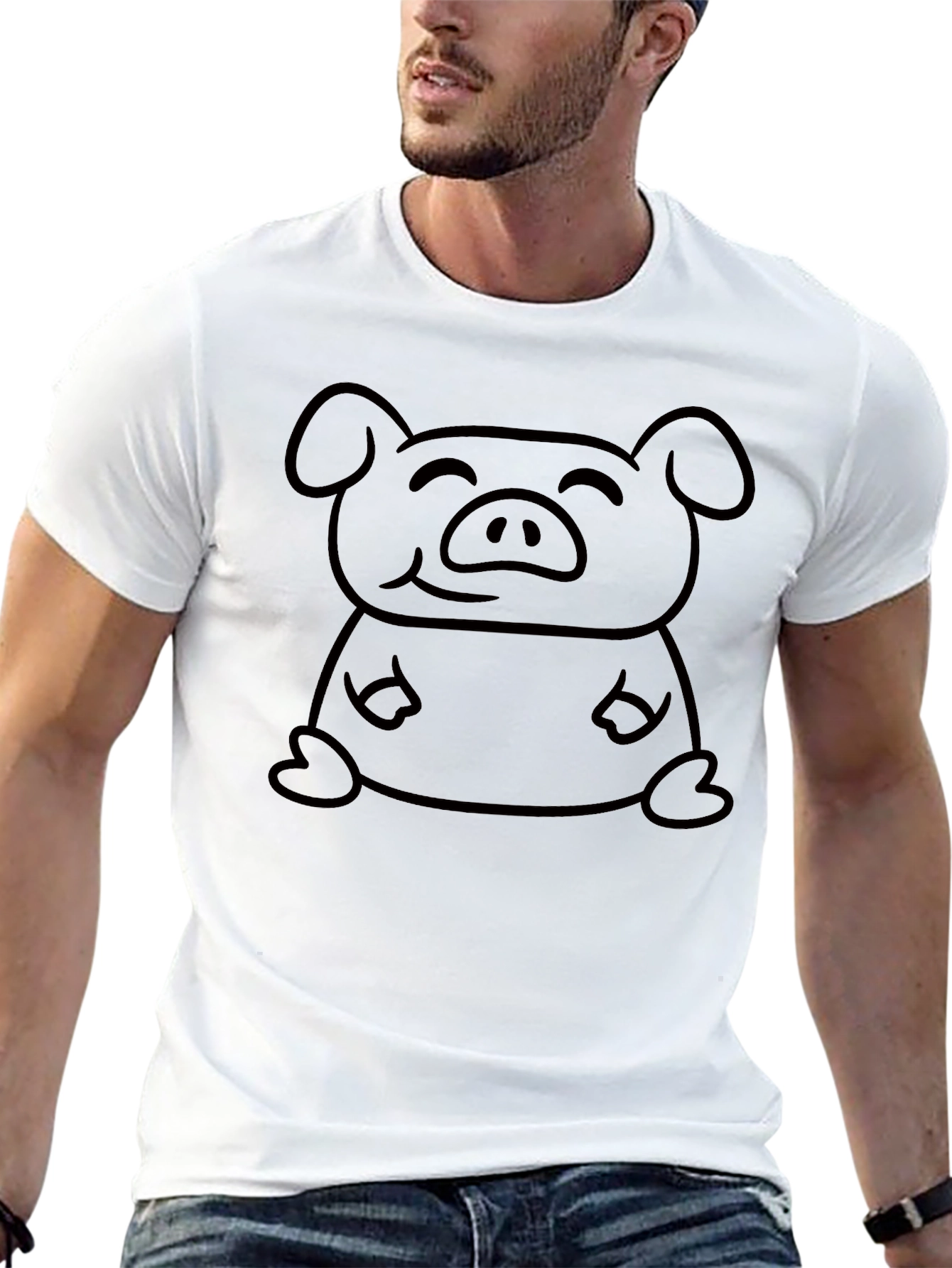 Camiseta Negra con Diseño de Cerdo Sonriente