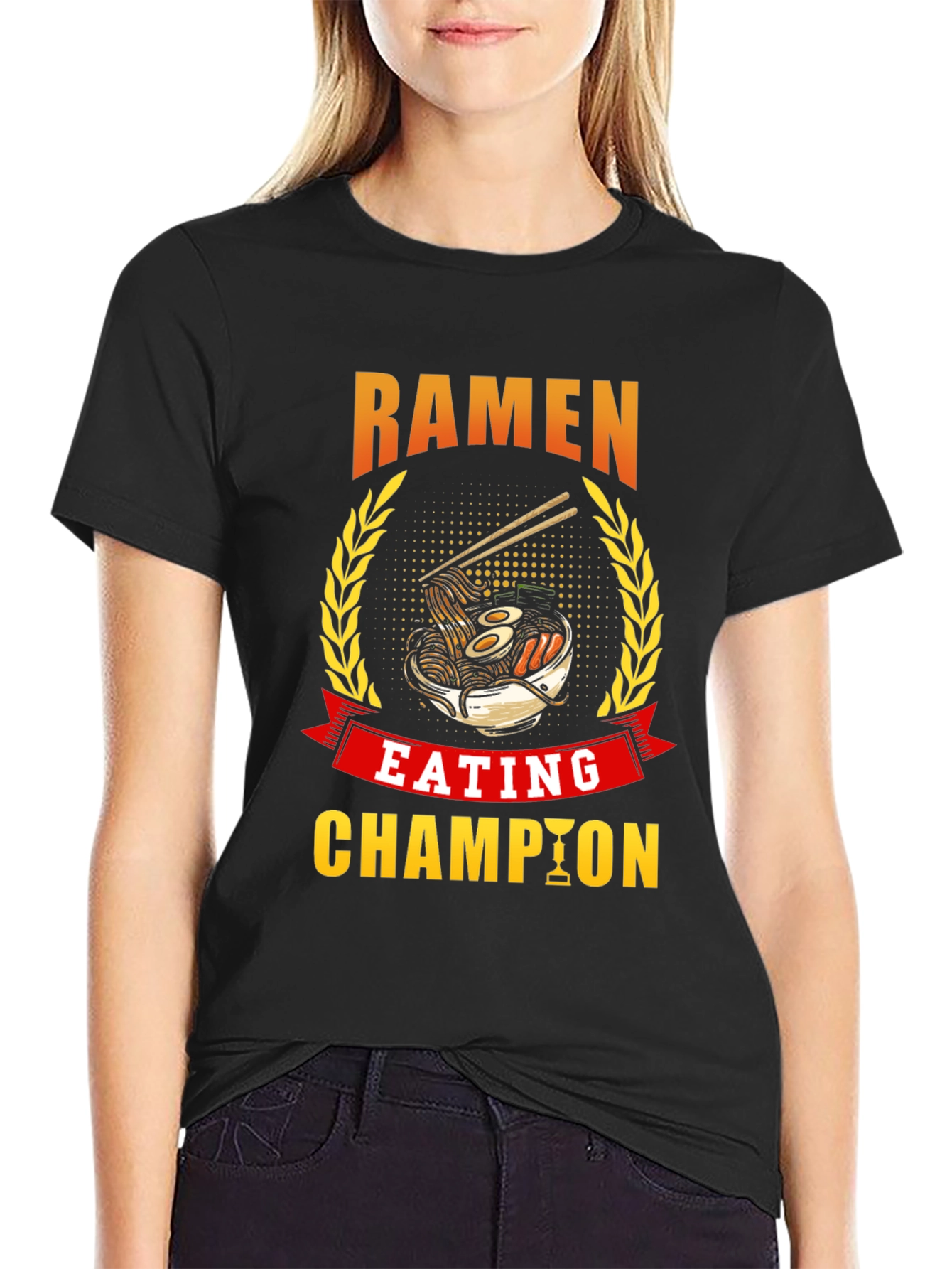 Camiseta Negra Campeón Comiendo Ramen
