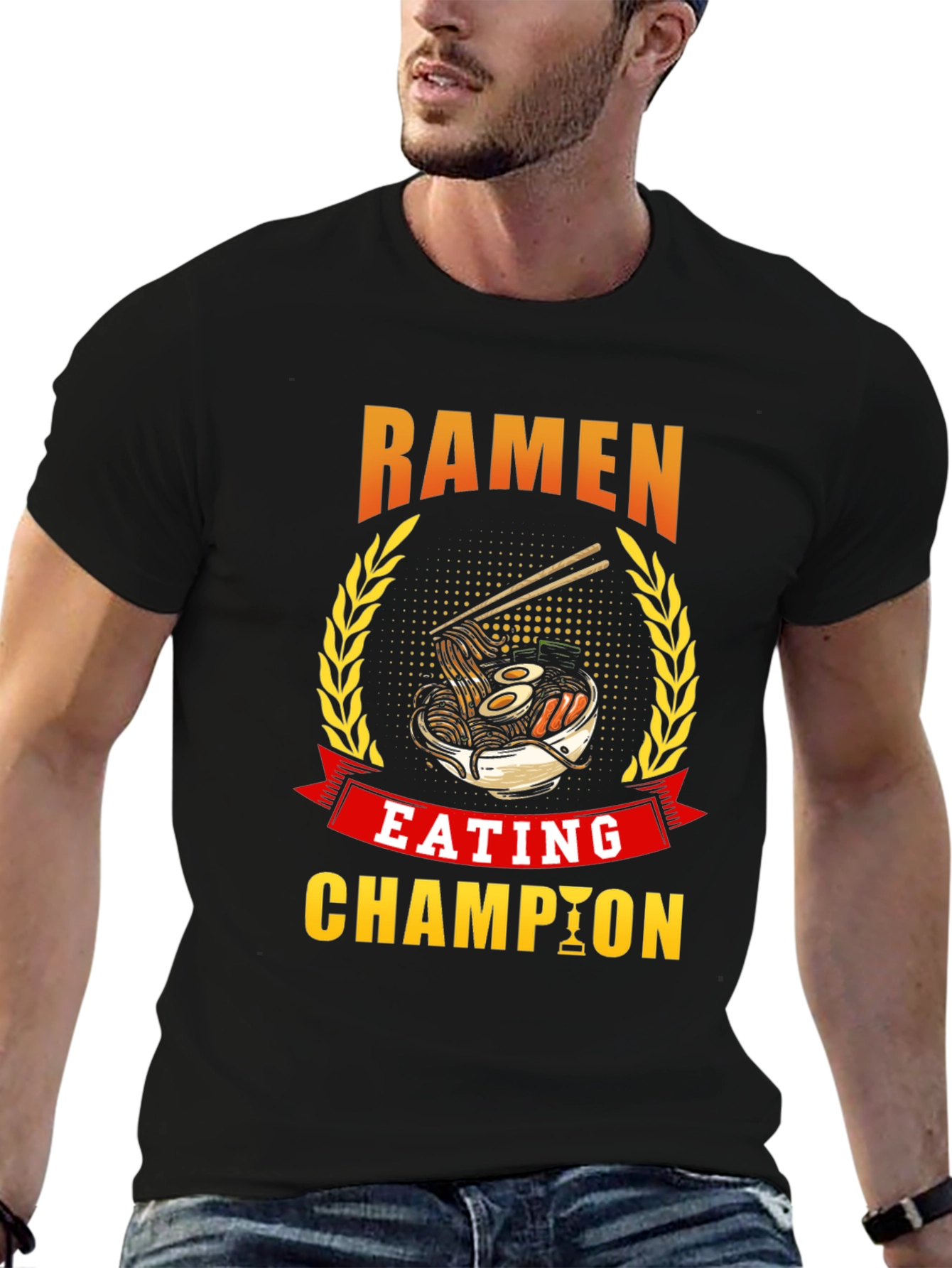 Camiseta Negra Campeón Comiendo Ramen