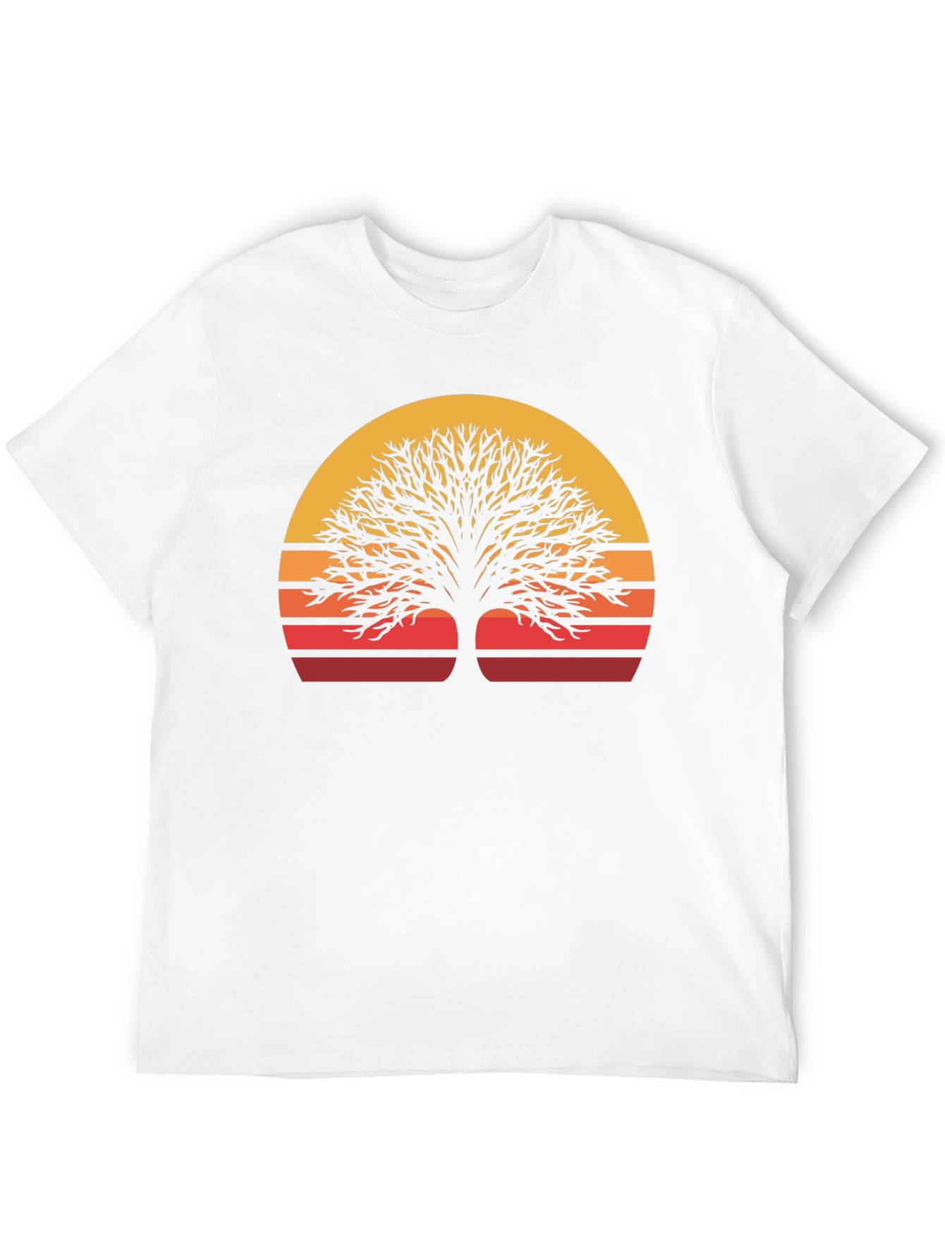 Camiseta Negra con Diseño de Árbol al Atardecer