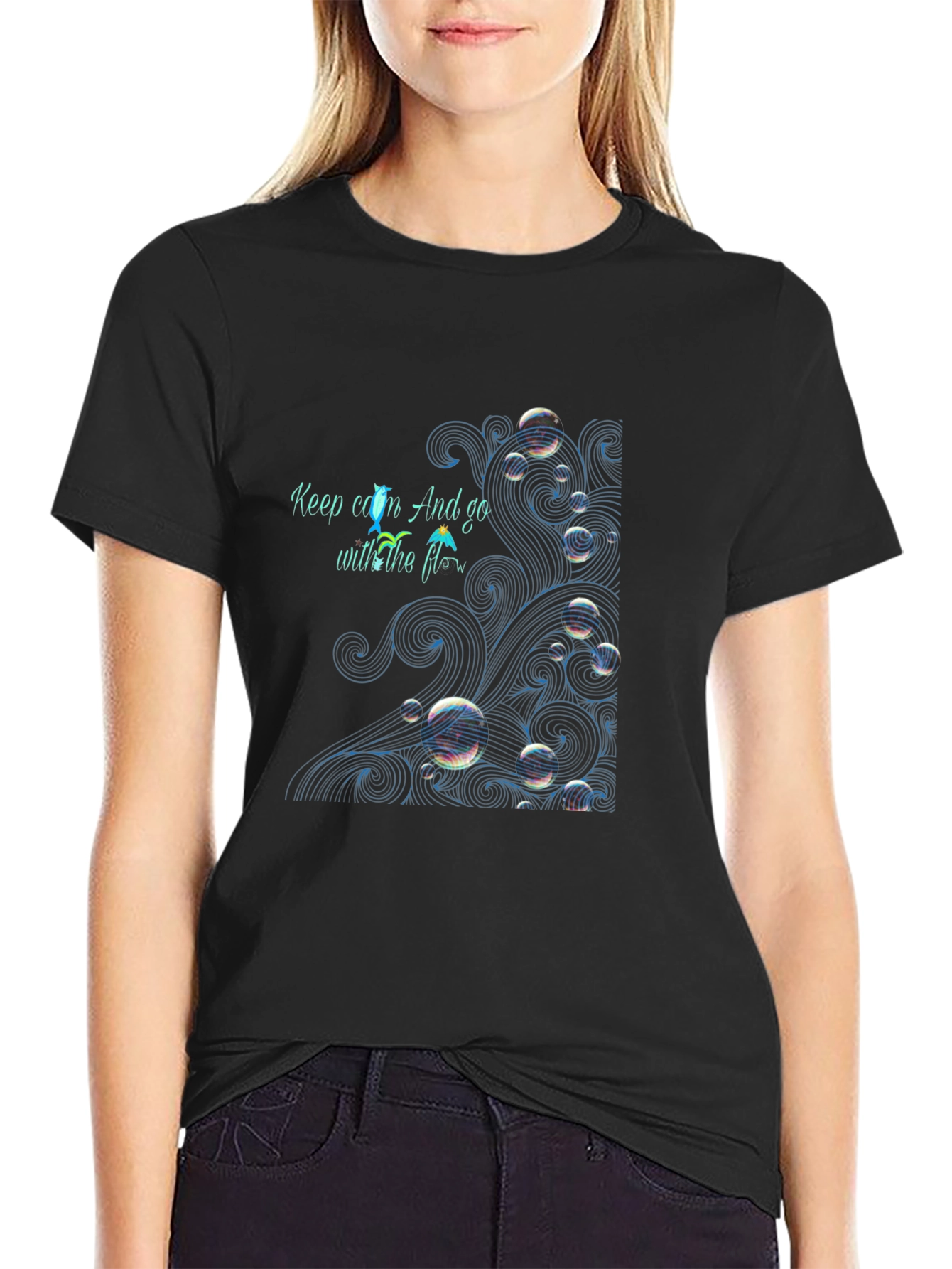 Camiseta Negra: Keep Calm y Fluye