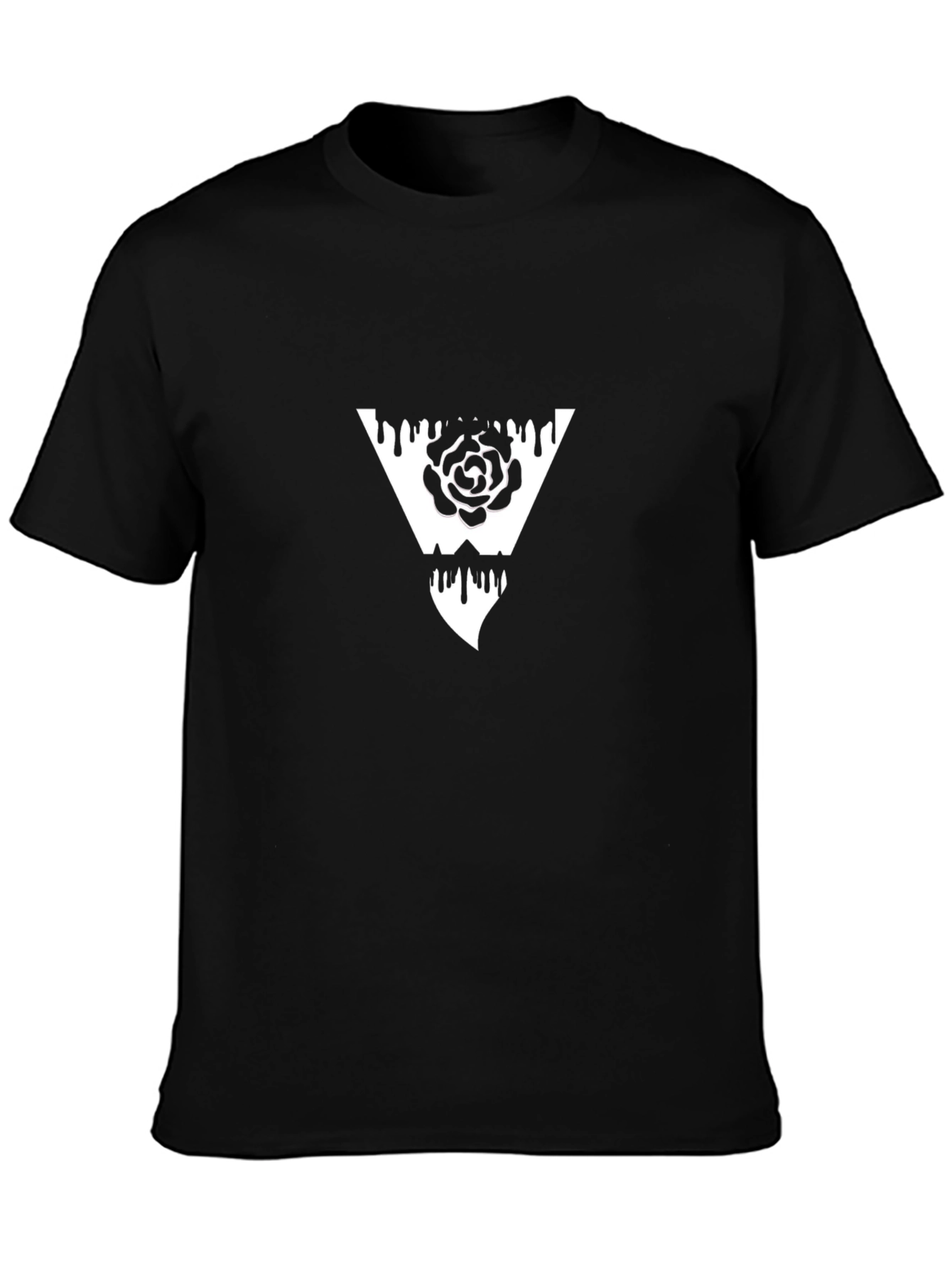 Camiseta Negra con Diseño de Rosa en Triángulo