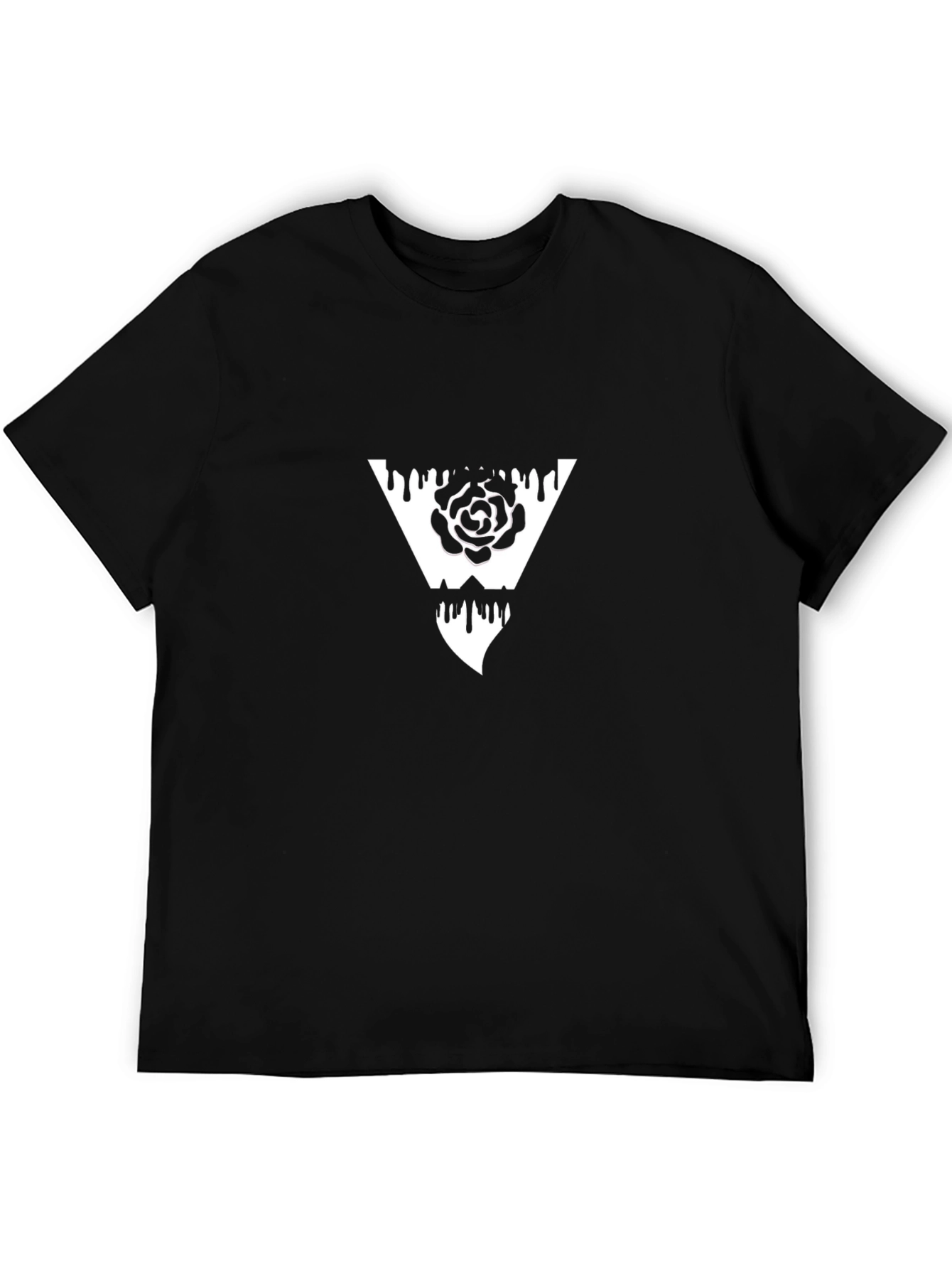 Camiseta Negra con Diseño de Rosa en Triángulo