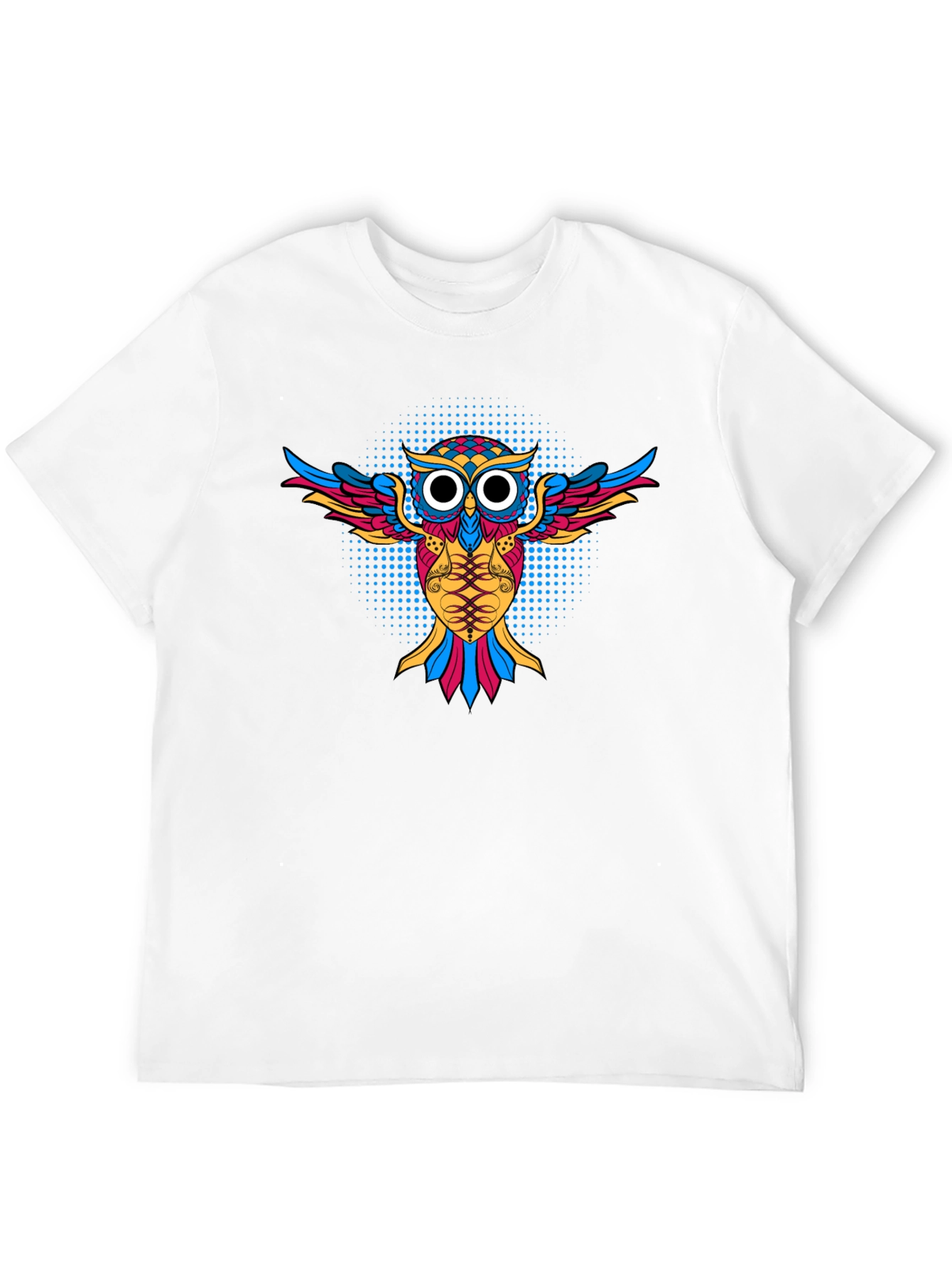 Camiseta Negra con Diseño de Búho Psicodélico