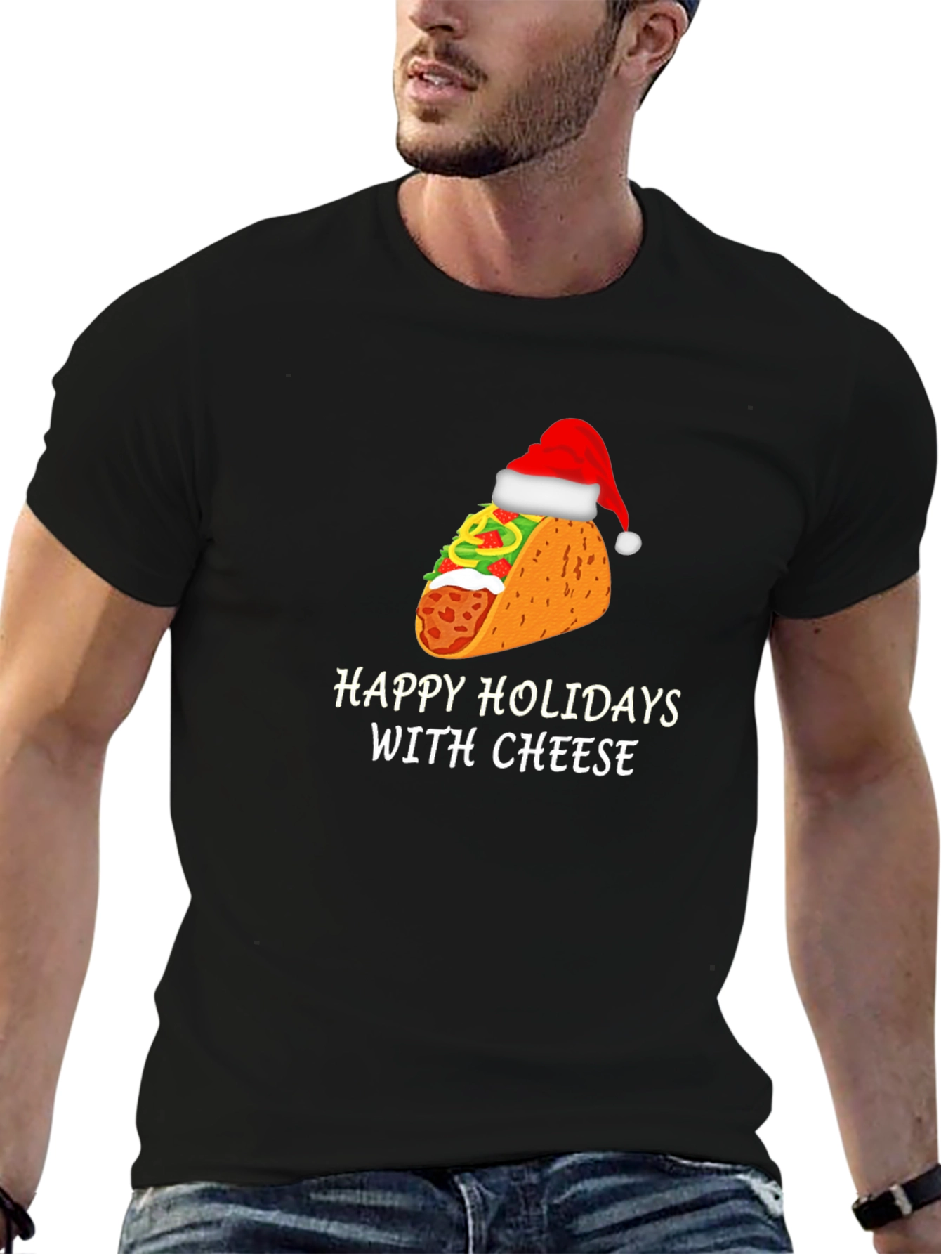 Camiseta Negra Navideña de Taco con Queso