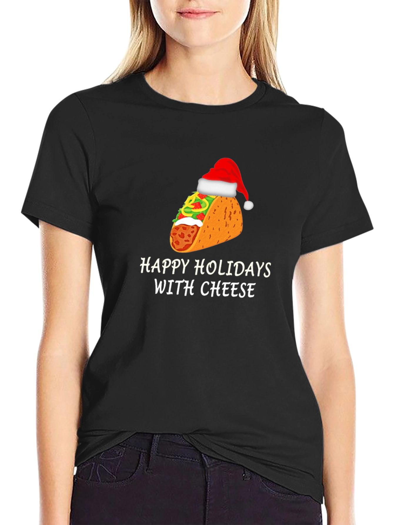 Camiseta Negra Navideña de Taco con Queso