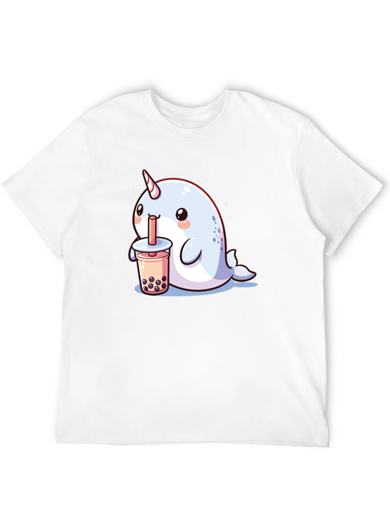 Camiseta Negra Narval Kawaii Bebiendo Boba