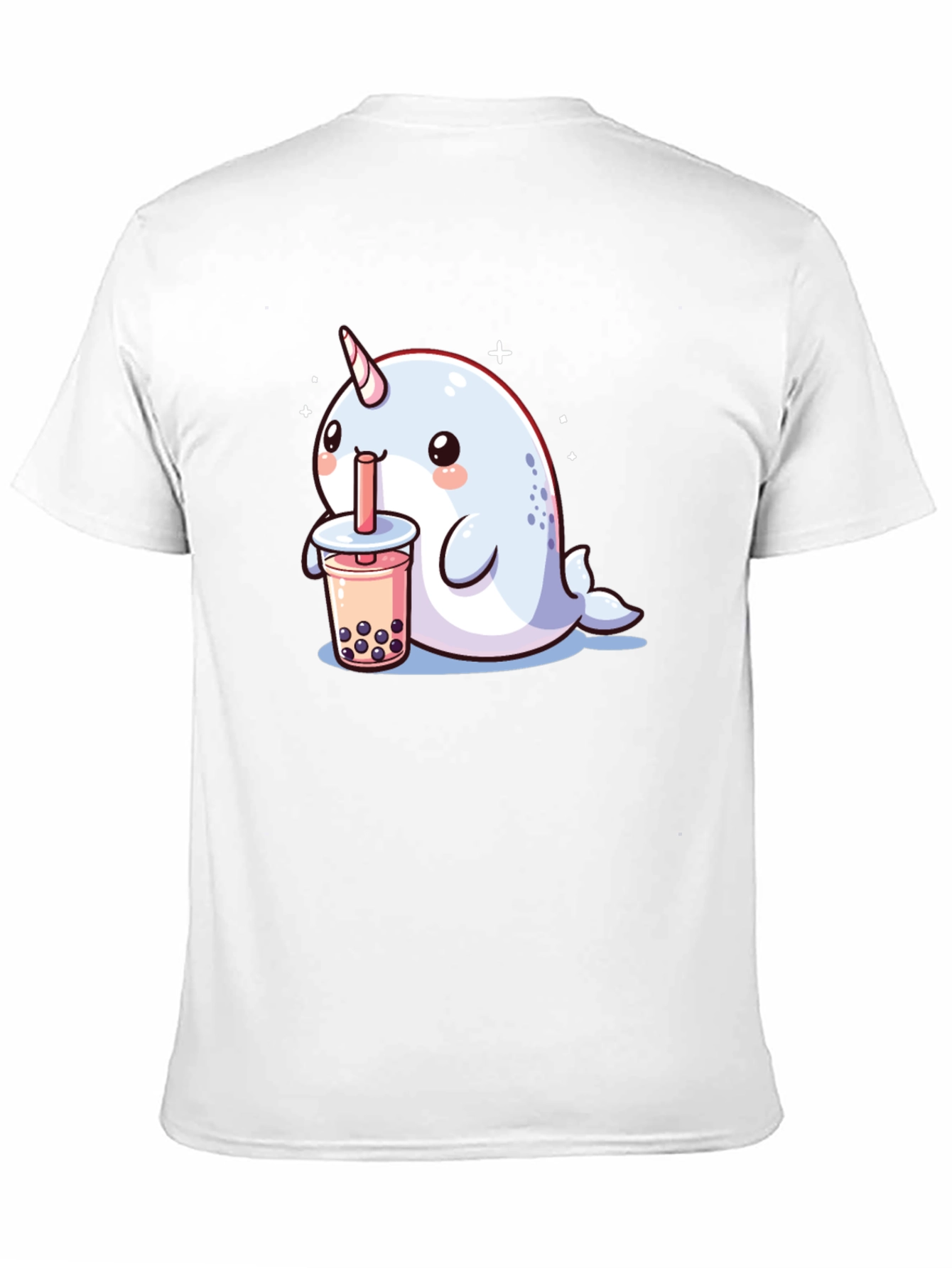 Camiseta Negra Narval Kawaii Bebiendo Boba