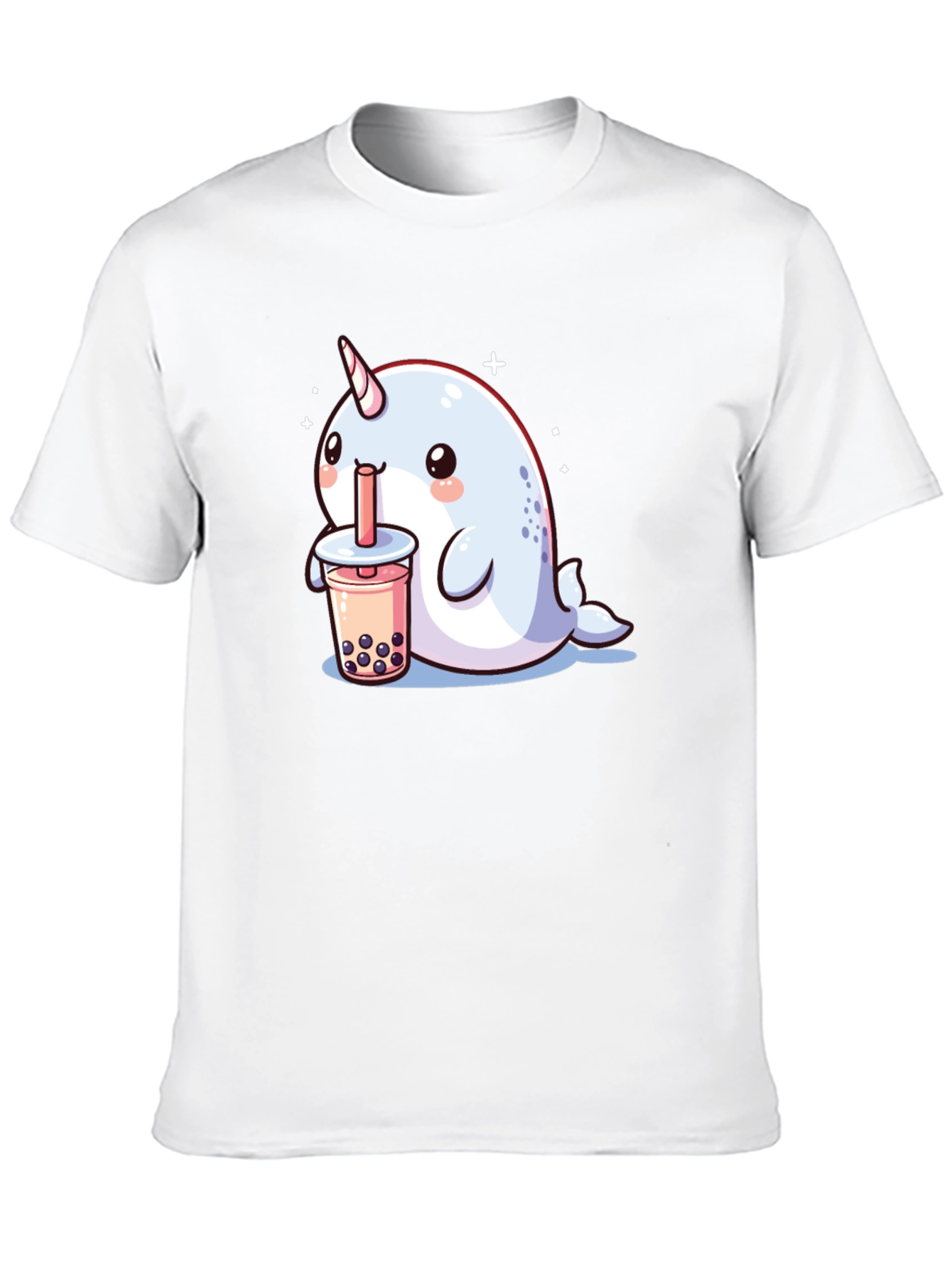 Camiseta Negra Narval Kawaii Bebiendo Boba