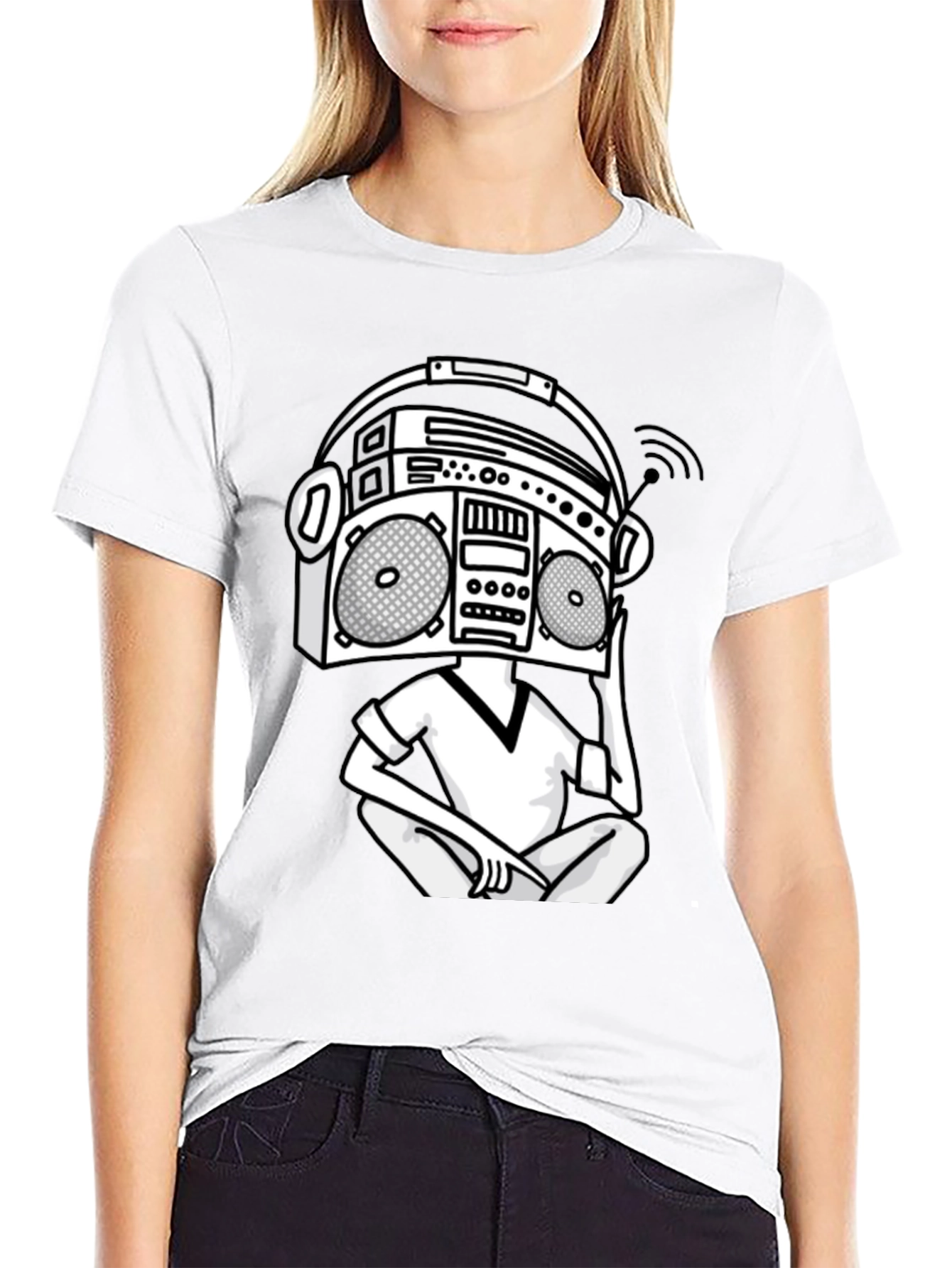 Camiseta Hombre Negra Diseño Boombox