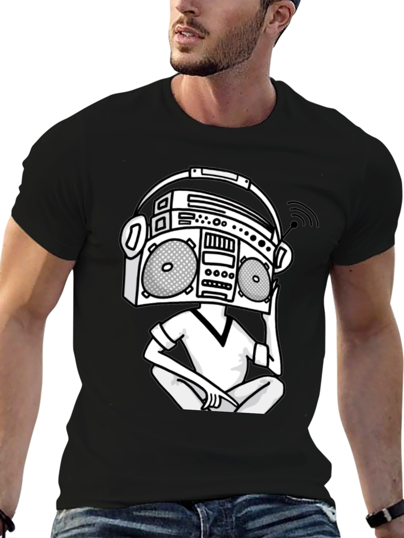 Camiseta Hombre Negra Diseño Boombox