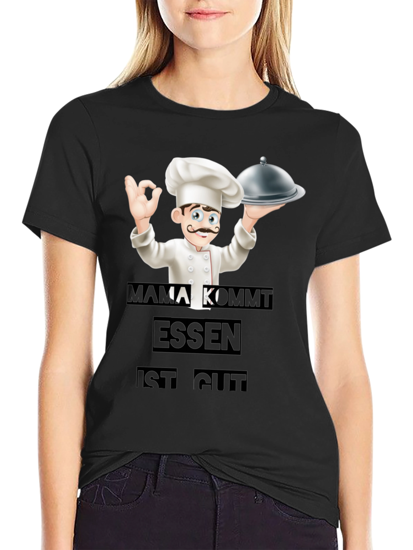 Camiseta Negra Chef: Mamá Viene ¡La Comida Está Buena!