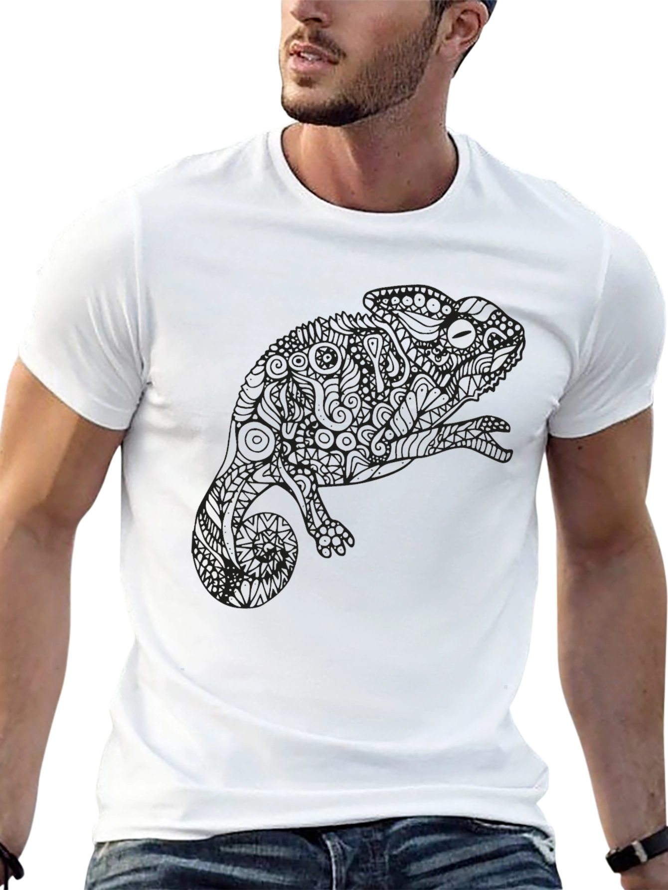 Camiseta Negra con Diseño de Camaleón Abstracto