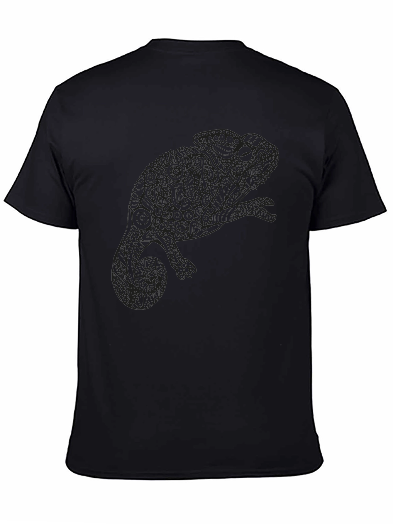 Camiseta Negra con Diseño de Camaleón Abstracto