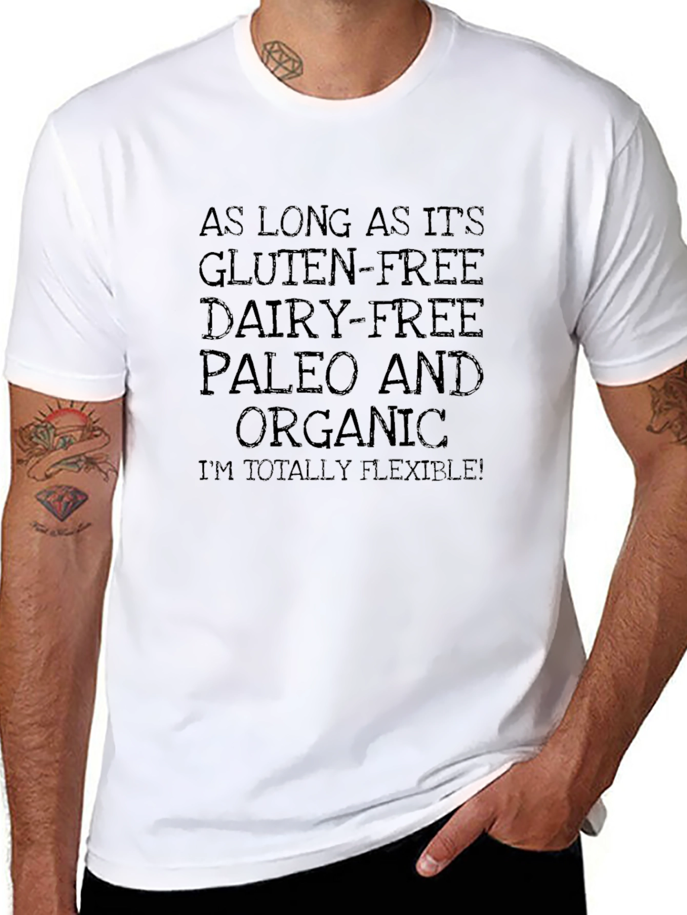 Camiseta Negra Humorística: ¡Gluten-Free Paleo y Flexible!