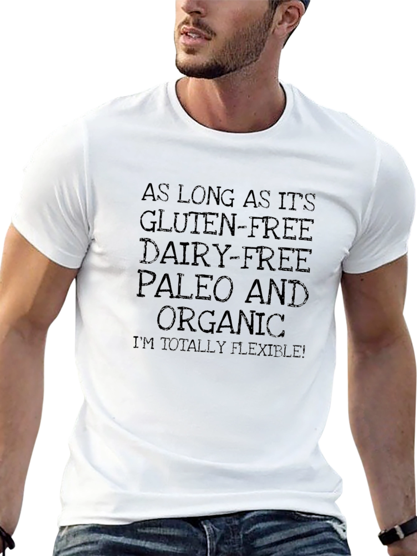 Camiseta Negra Humorística: ¡Gluten-Free Paleo y Flexible!
