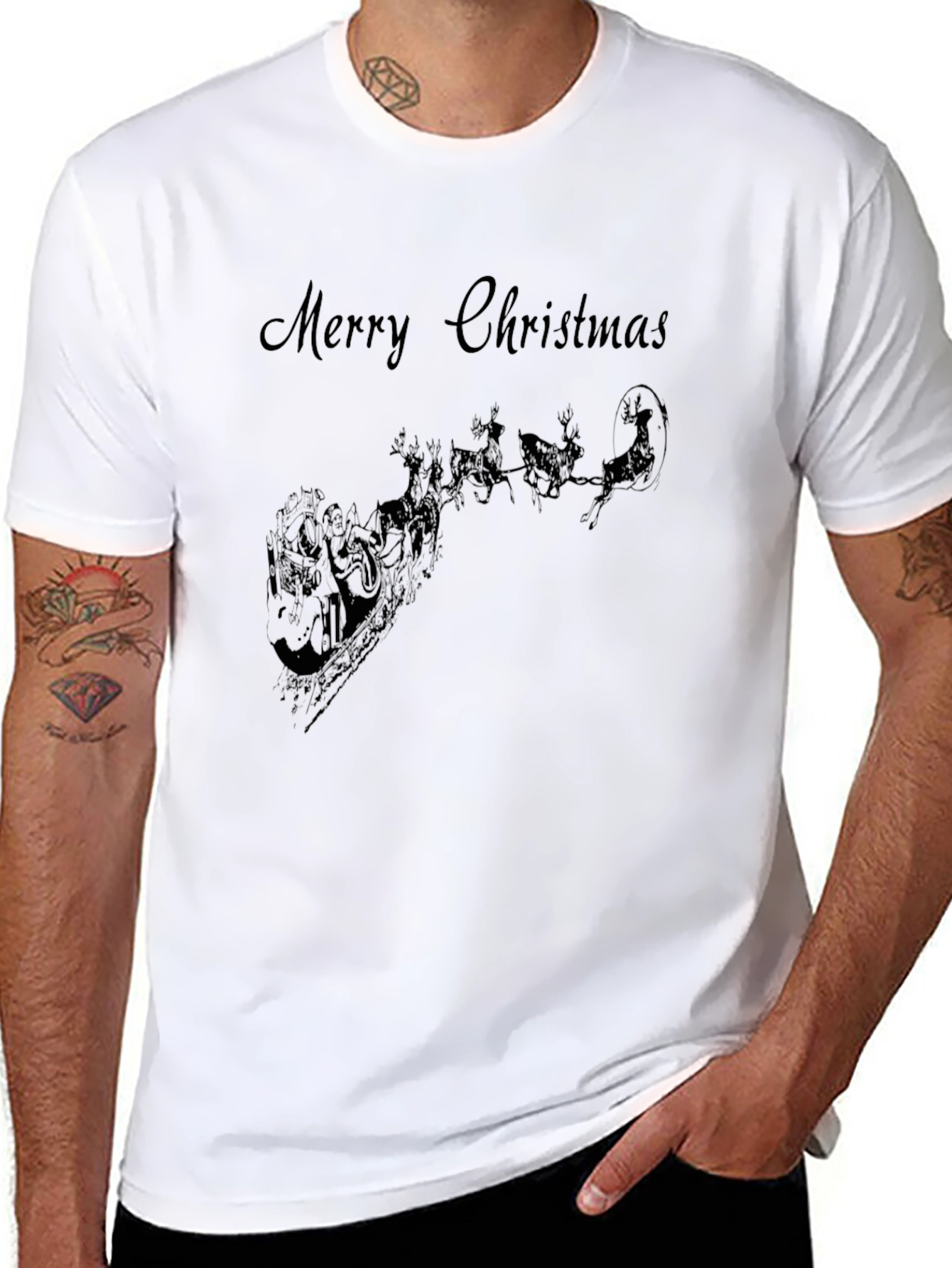 Camiseta Negra Navideña con Santa