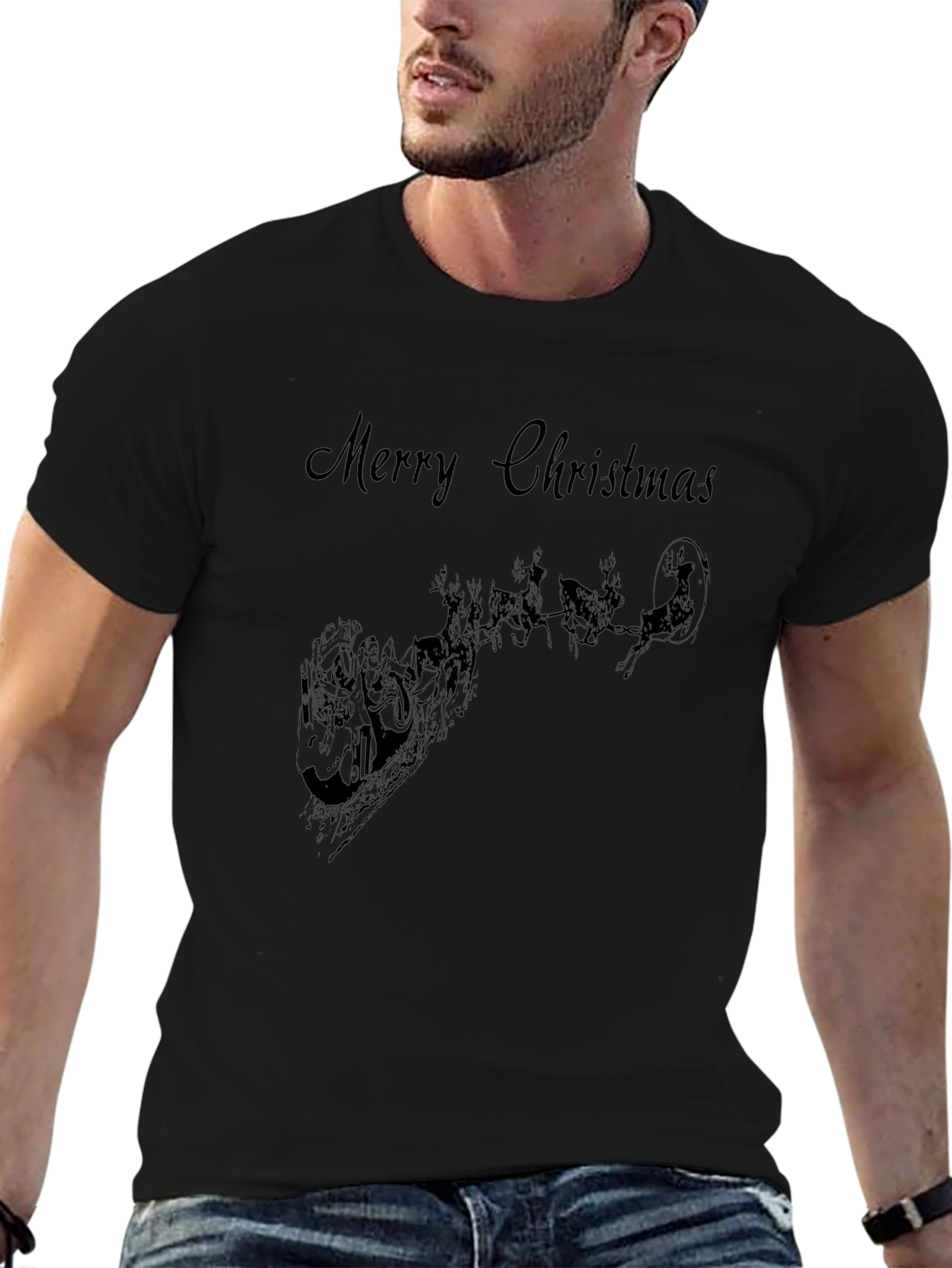Camiseta Negra Navideña con Santa