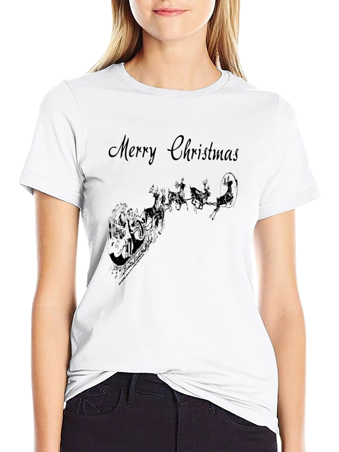 Camiseta Negra Navideña con Santa