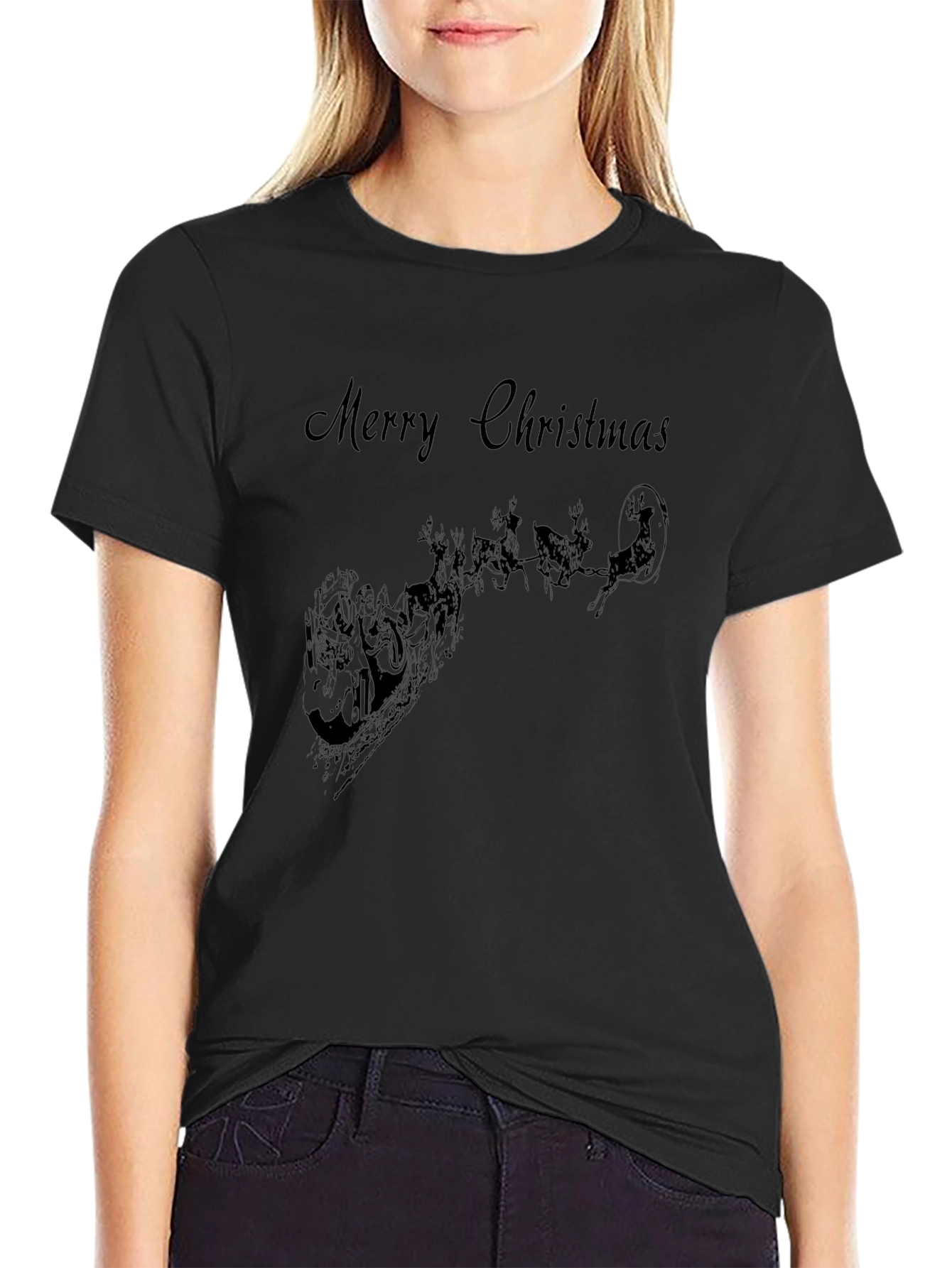 Camiseta Negra Navideña con Santa