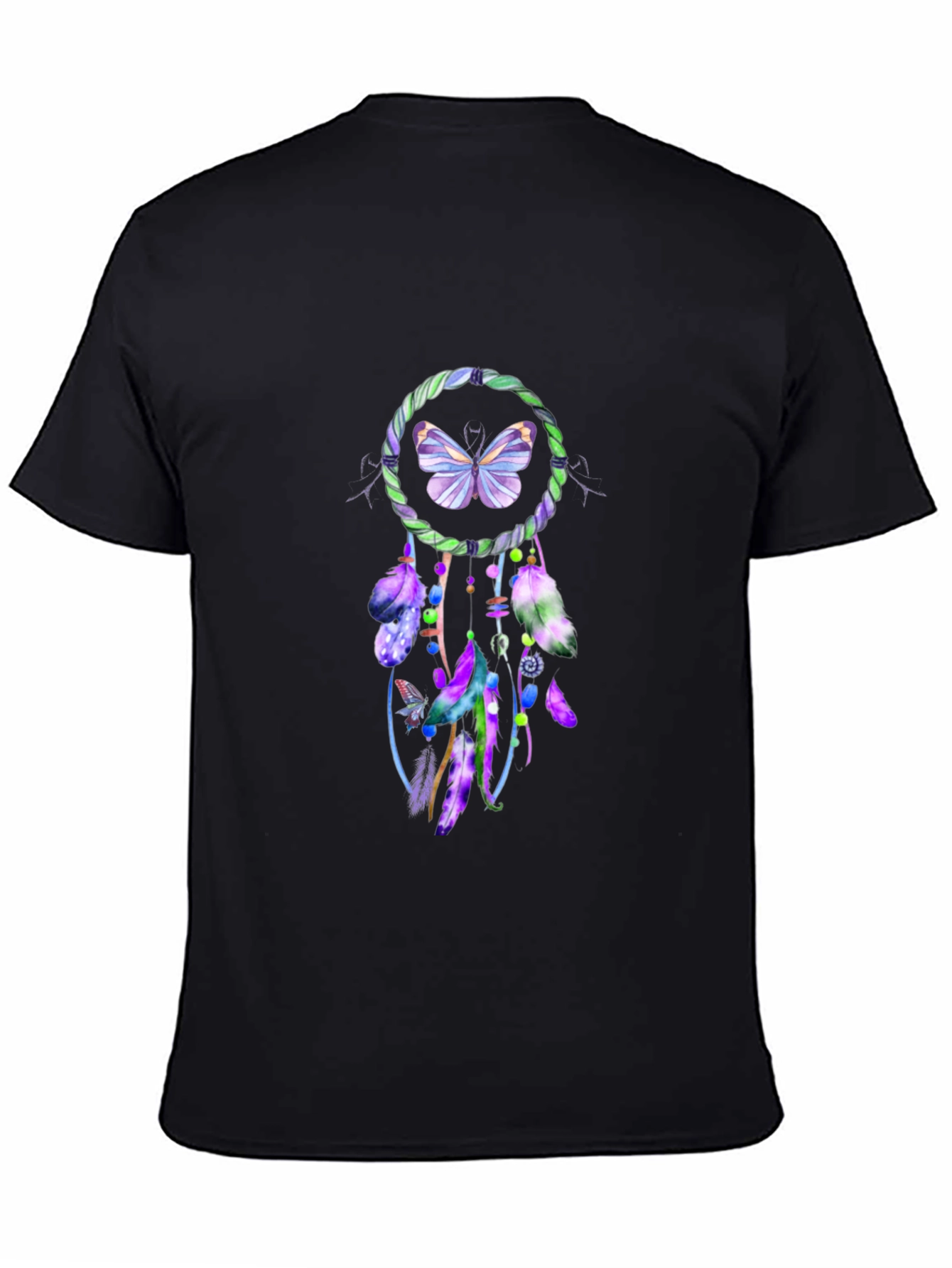 Camiseta Negra con Diseño Atrapasueños Mariposa