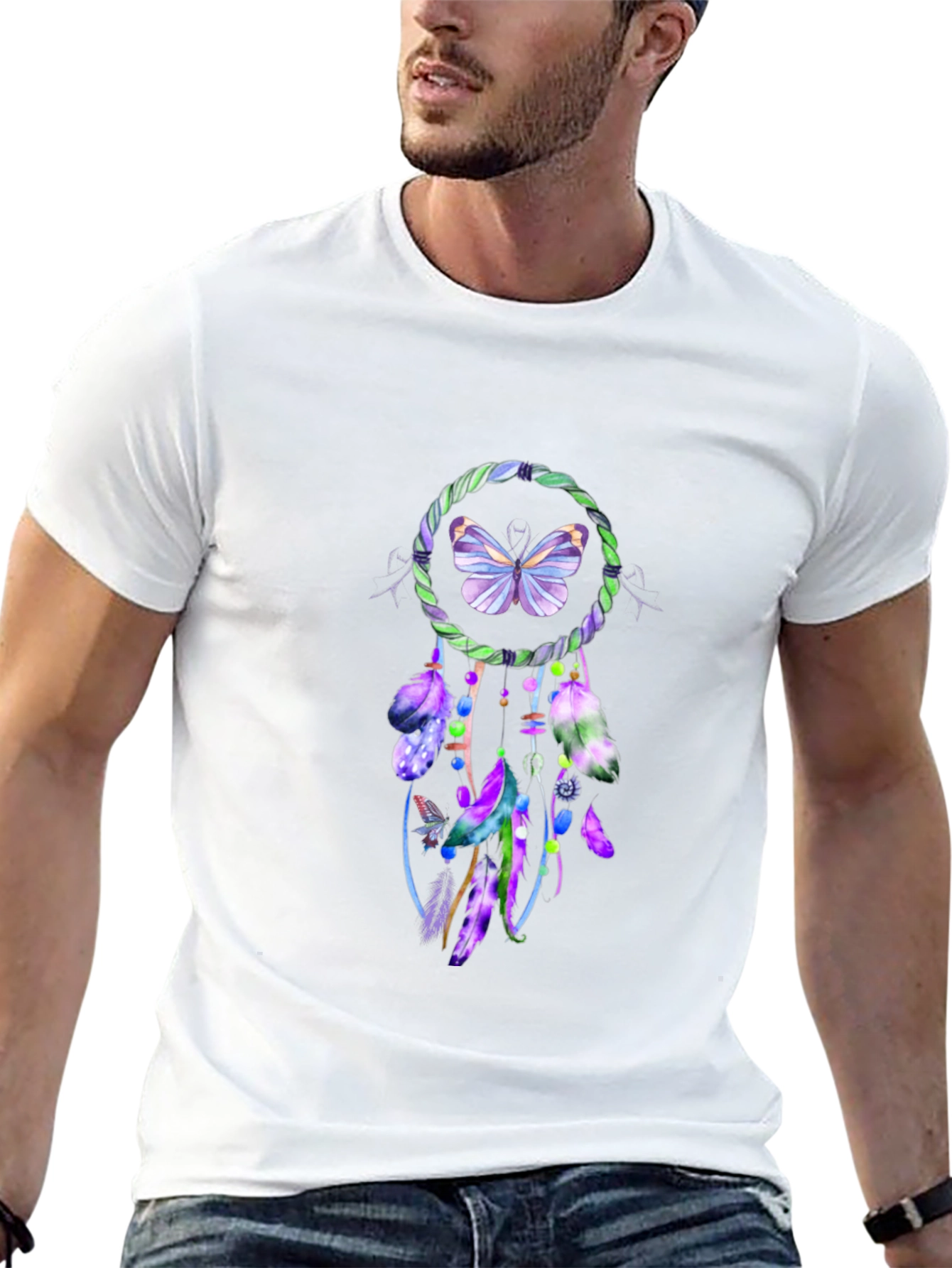 Camiseta Negra con Diseño Atrapasueños Mariposa