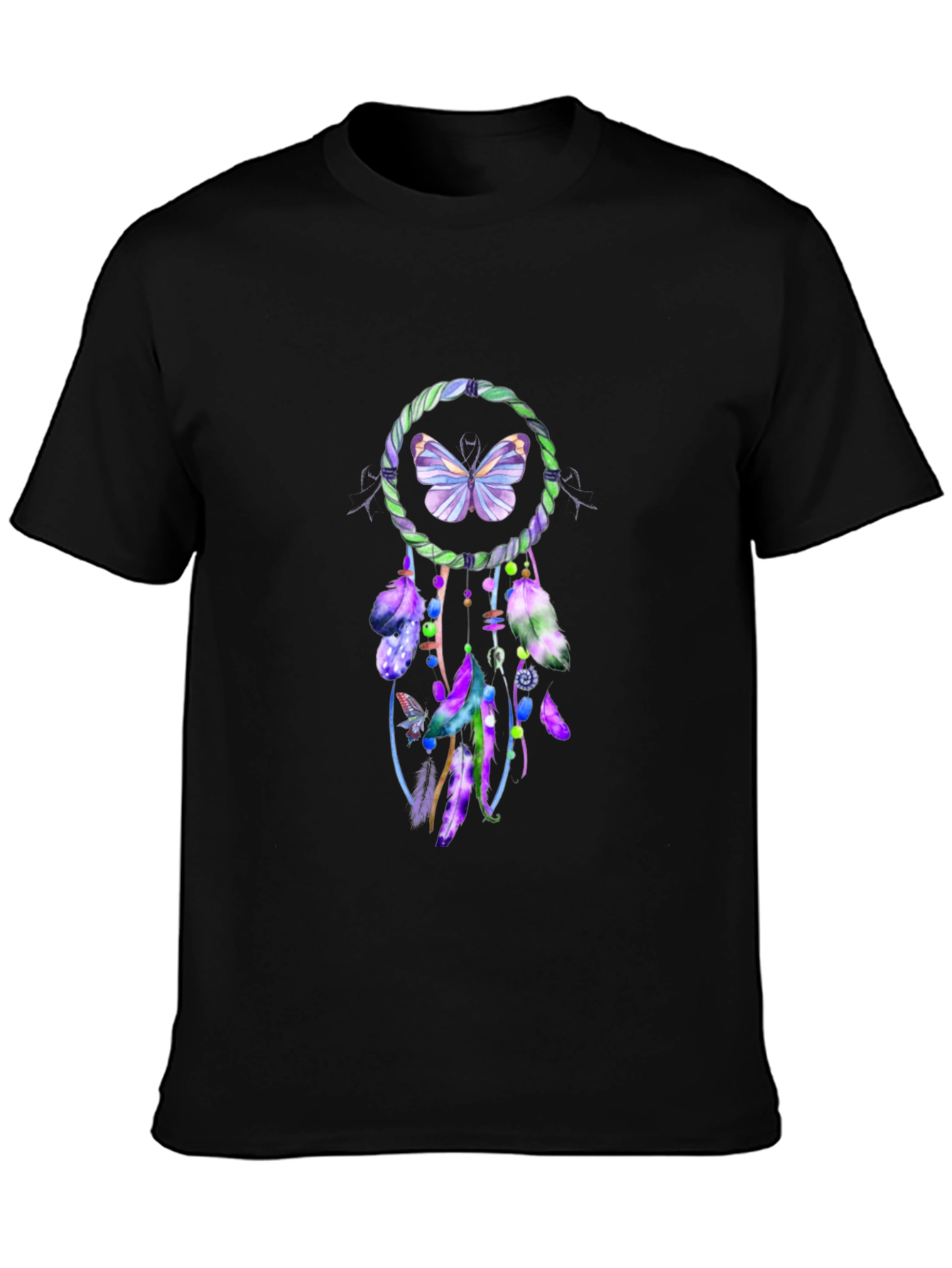 Camiseta Negra con Diseño Atrapasueños Mariposa