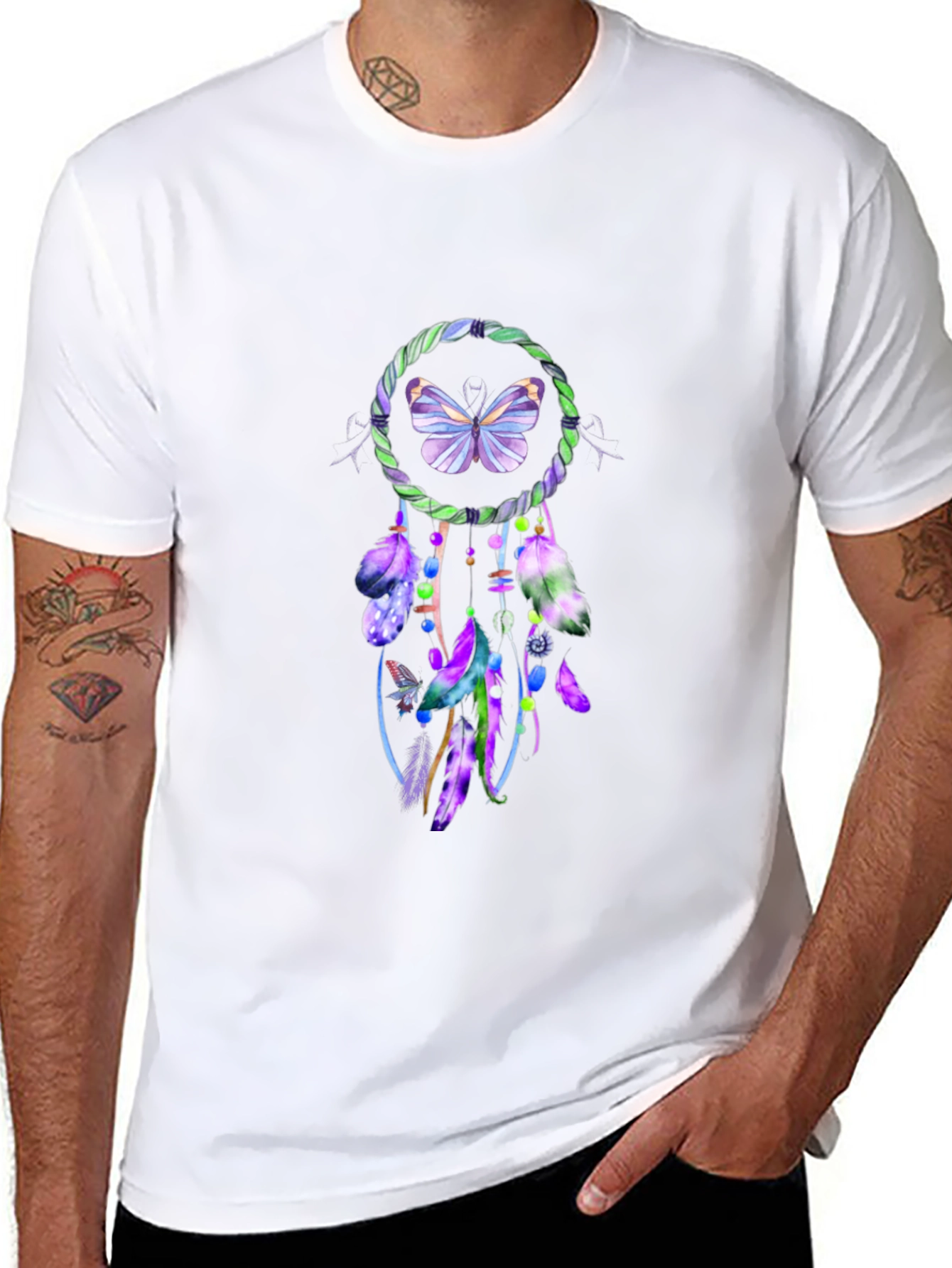 Camiseta Negra con Diseño Atrapasueños Mariposa