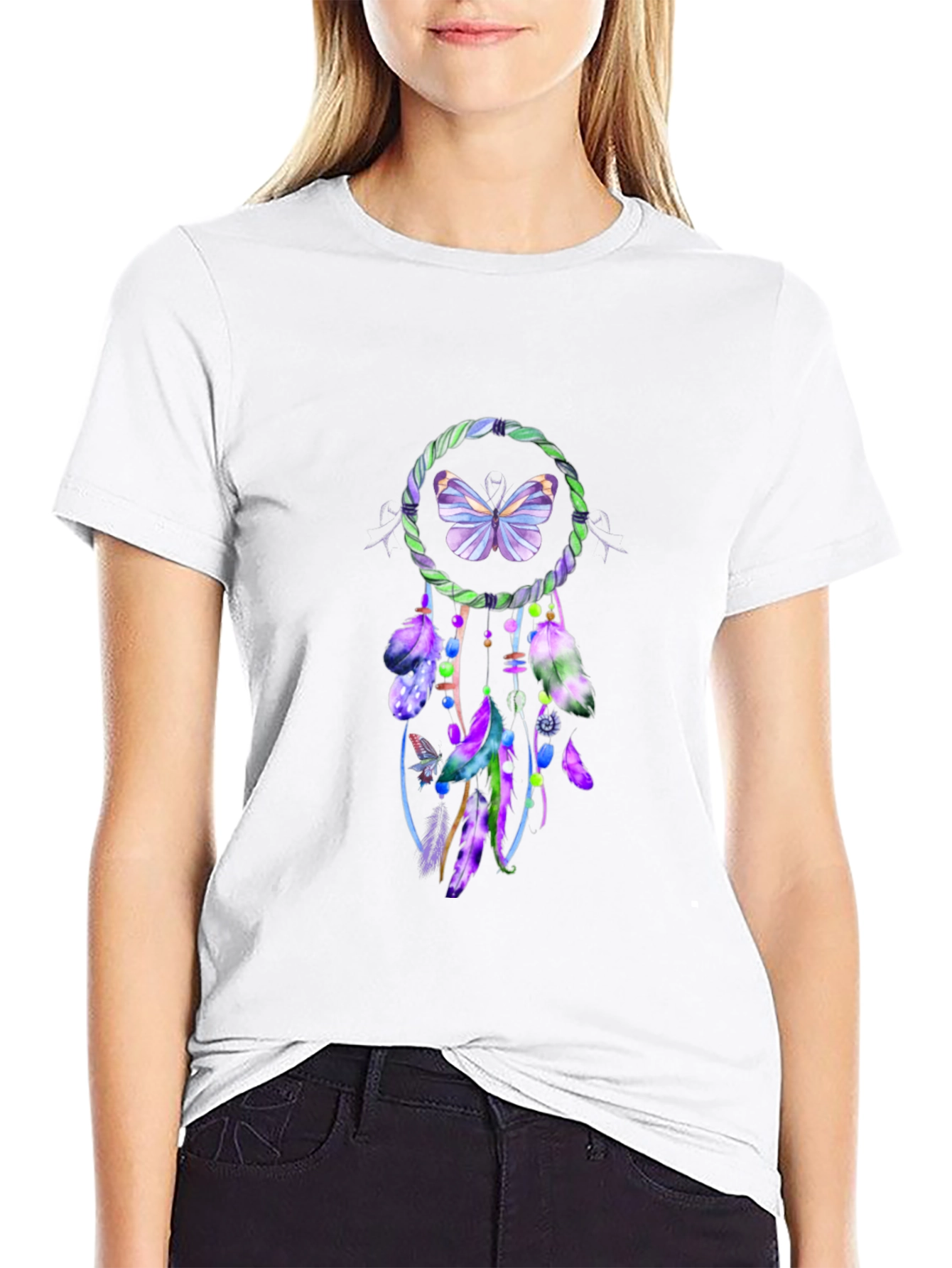 Camiseta Negra con Diseño Atrapasueños Mariposa